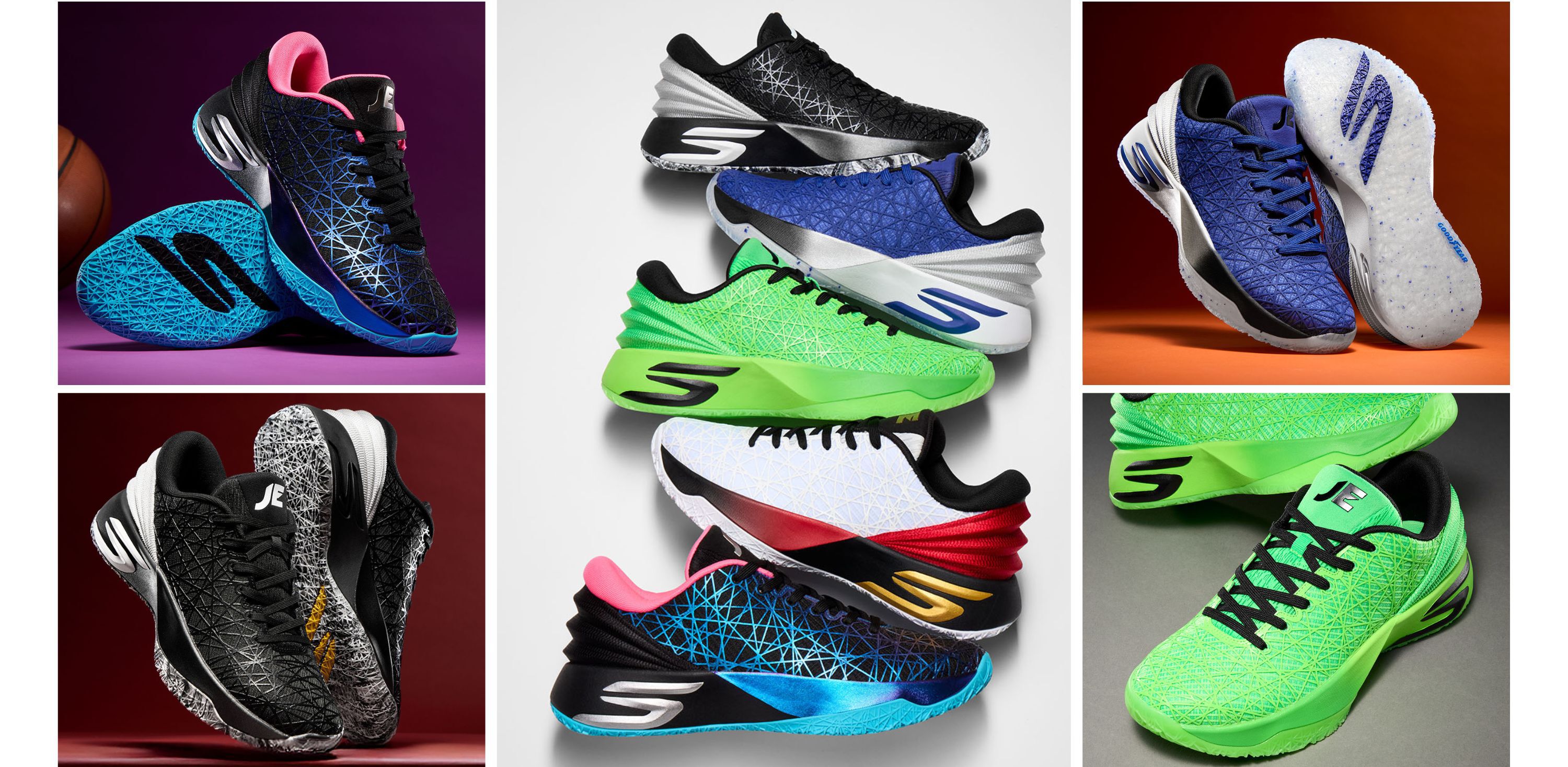 Basketball shoes grid with 5 pairs of Skechers basketball shoes
