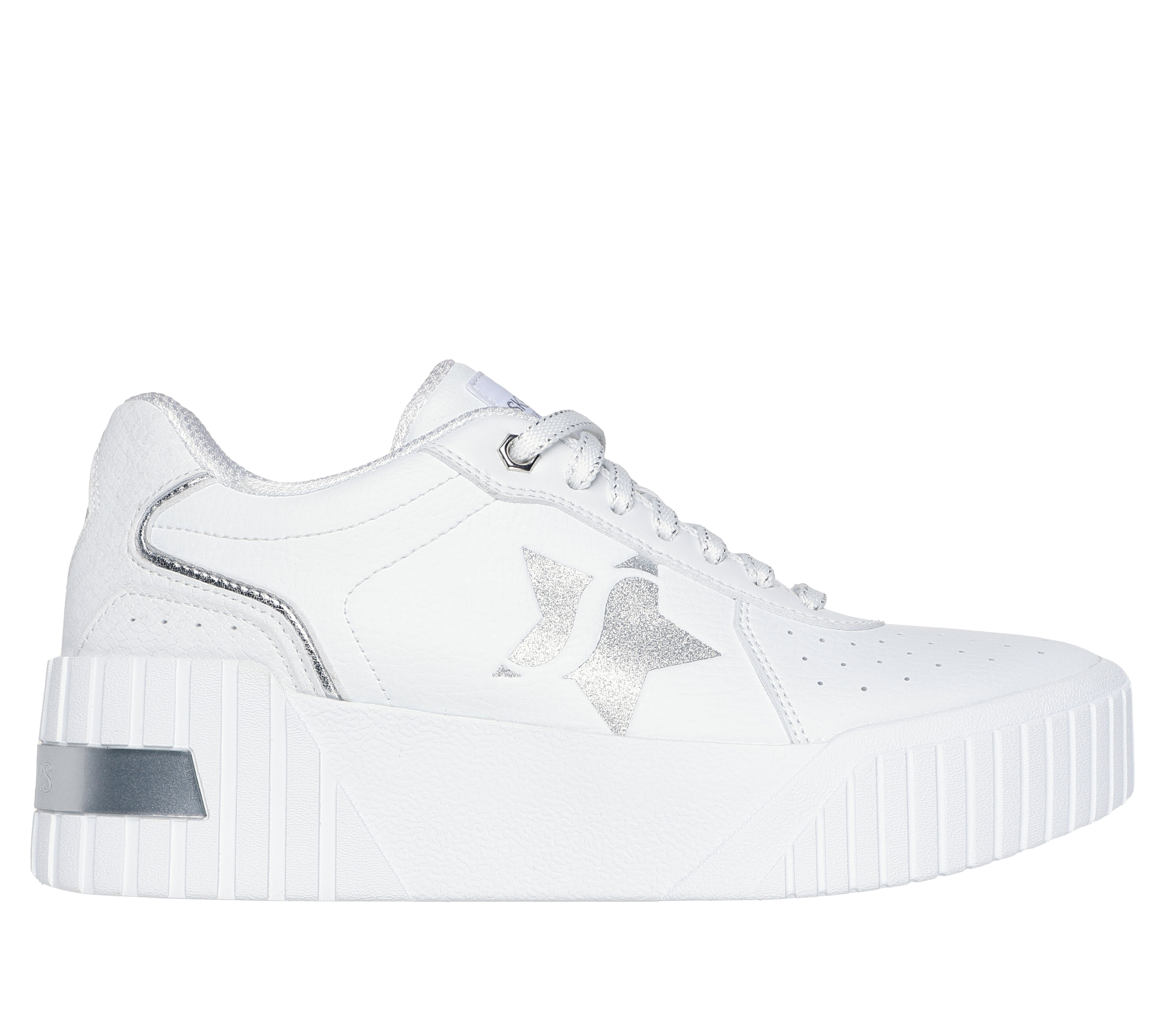 Skechers Women s Jumbo Jade Lifted Chic Sneaker Size 5.0 White Synthetic Metal Machine Washable