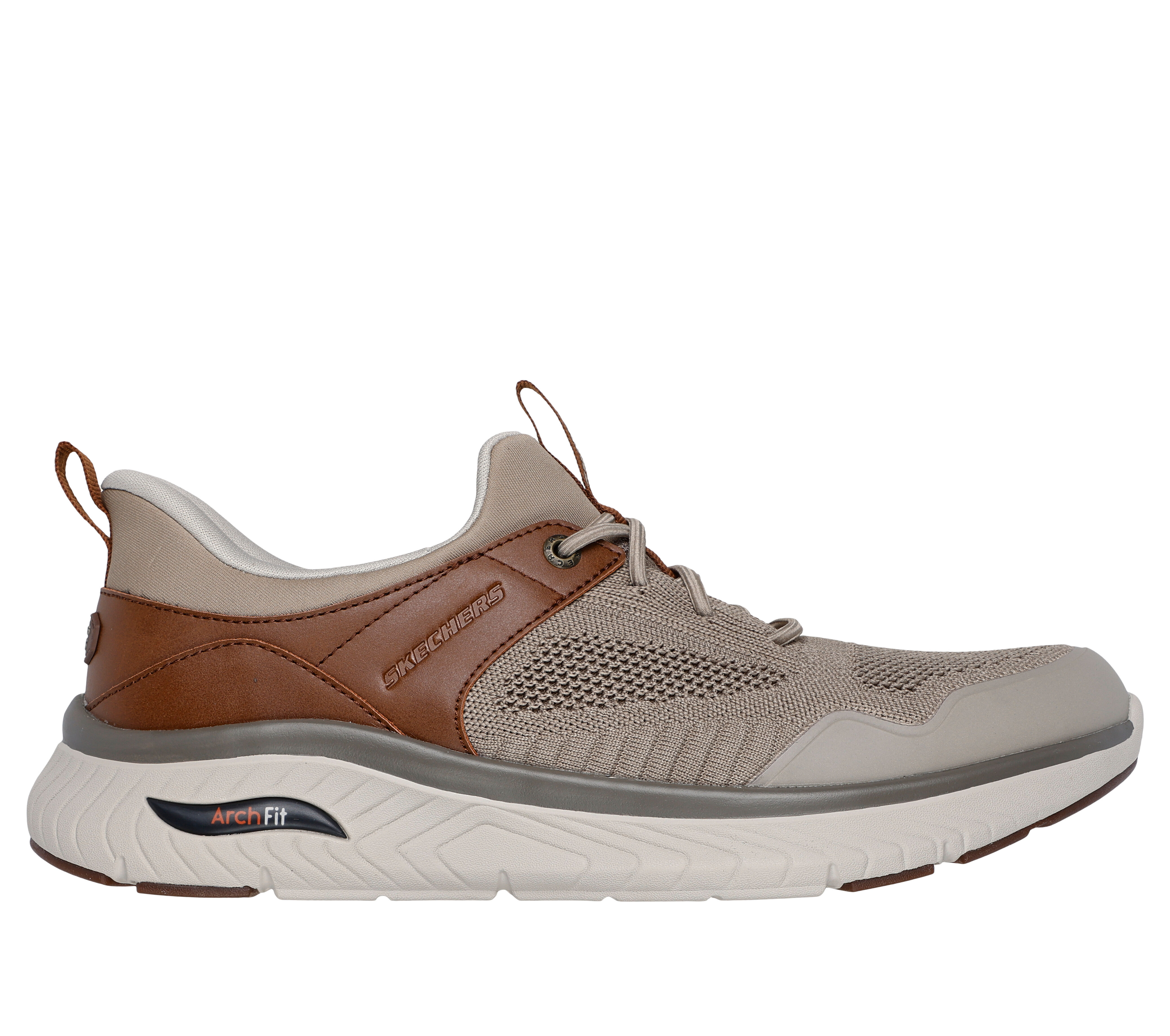 Skechers Men s Slip Ins Relaxed Fit Arch Crosser Emeric Sneaker Size 8.0 Taupe Brown Textile Synthetic Vegan Arch Fit