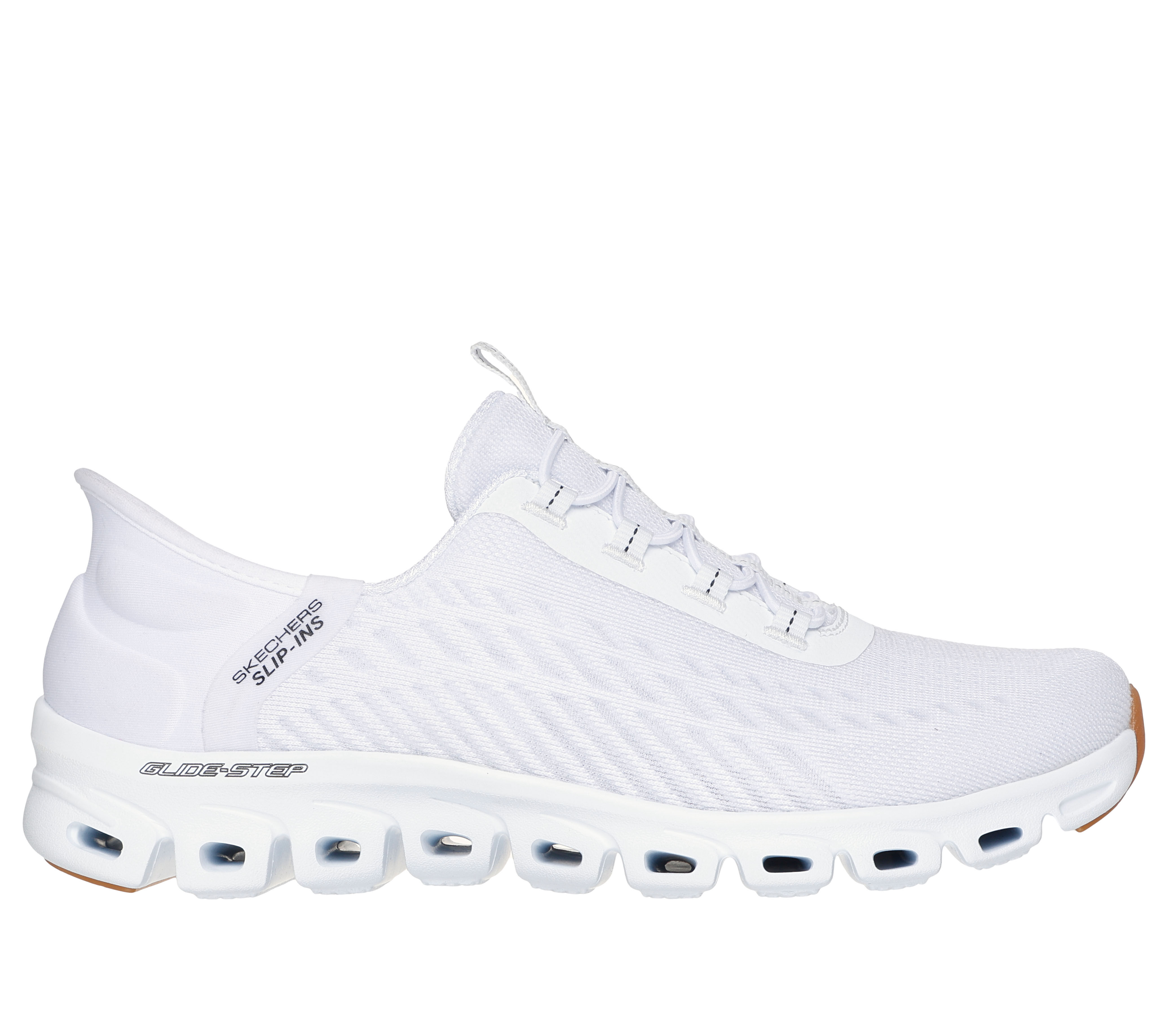 Skechers Women s Glide Step Tranquility Hands Free Slip Ins Sneaker Size 7.0 White Black Textile Synthetic Vegan Machine Washable
