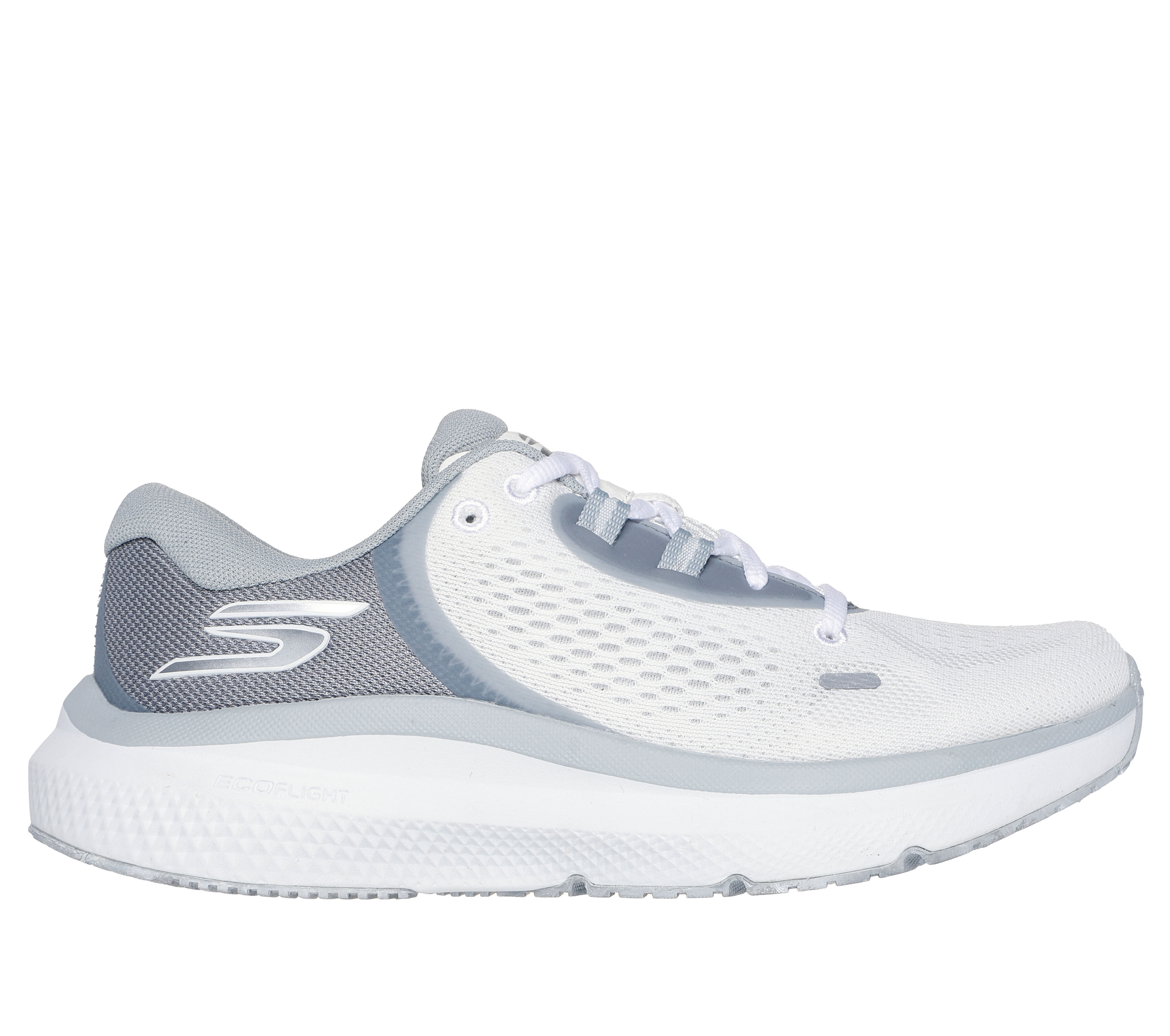 Skechers Women s Go Run Pure 4 Sneaker Size 7.5 White Gray Textile Synthetic Vegan Machine Washable Arch Fit