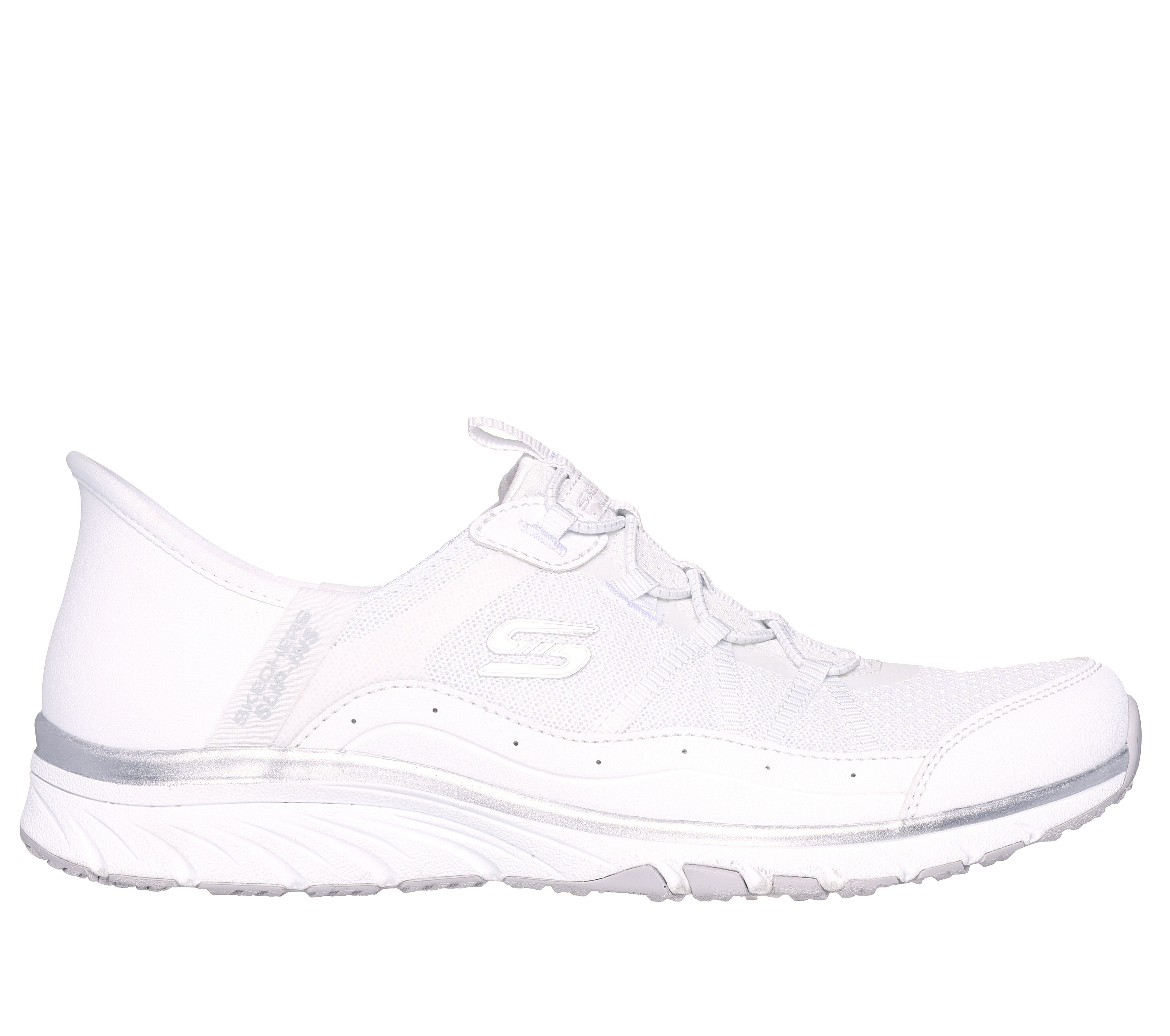 White skechers shop slip on shoes