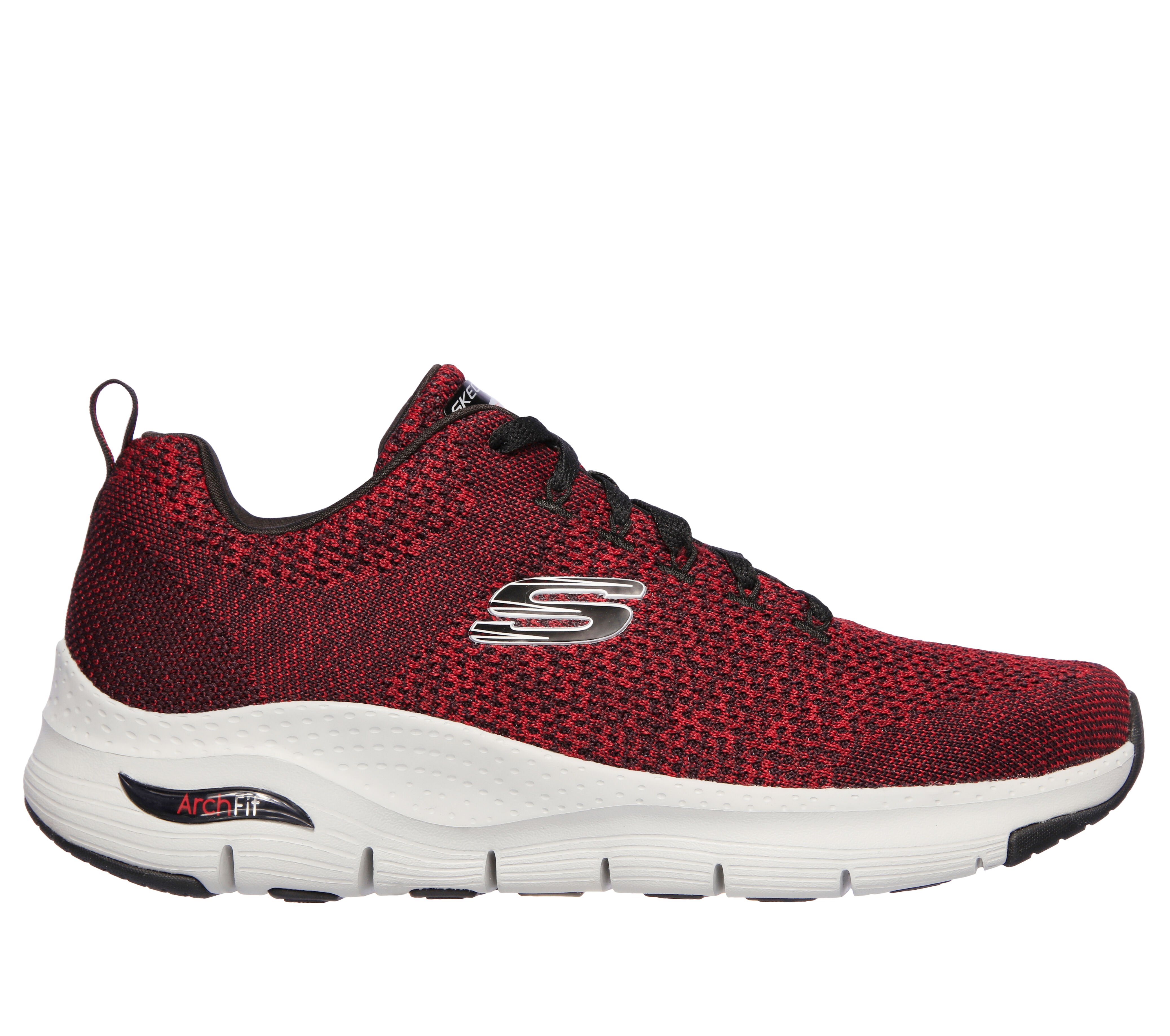 skechers memory foam black and red