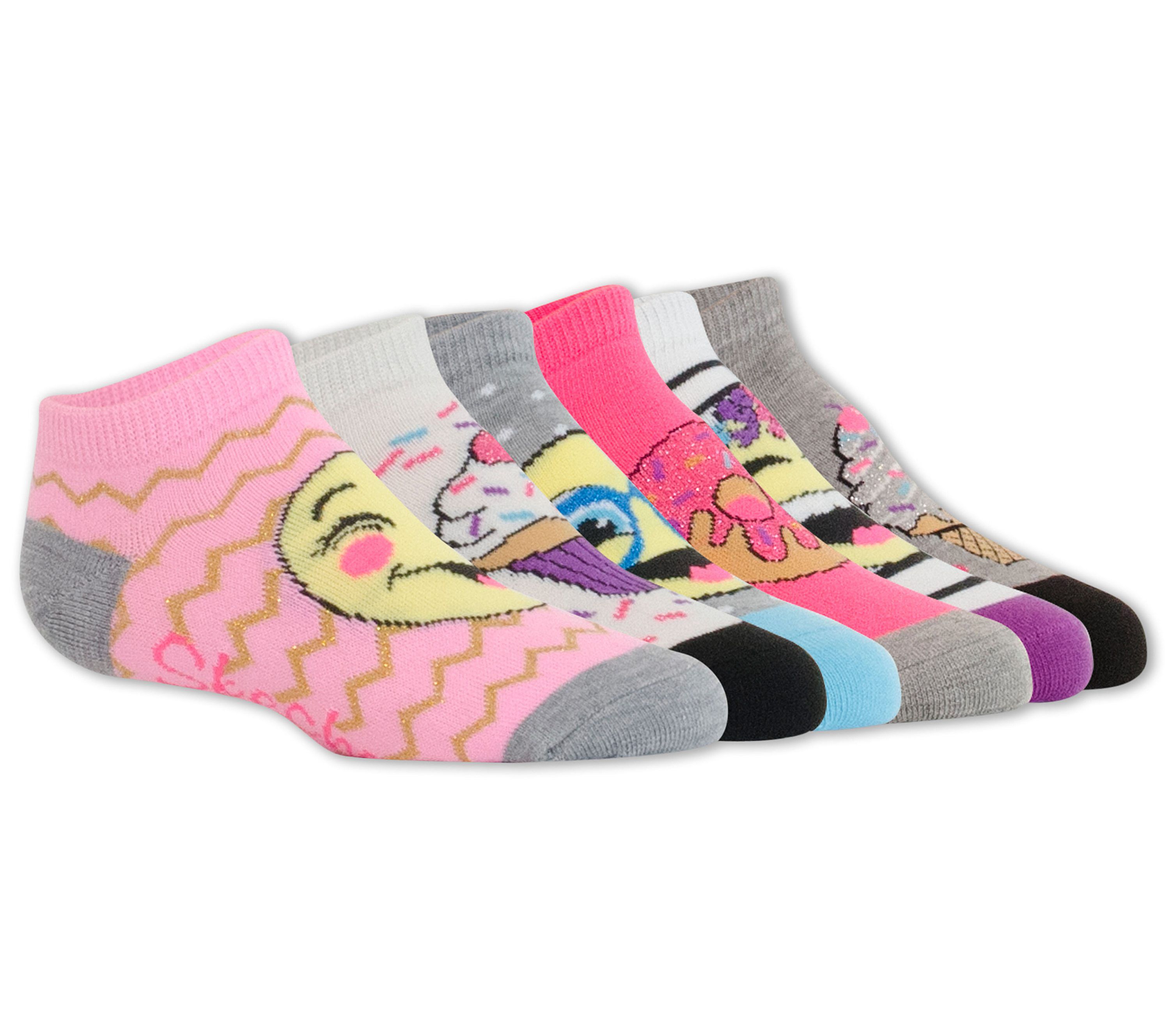 SKECHERS Girl s 6 Pack Low Cut Emoji Ice Cream Socks