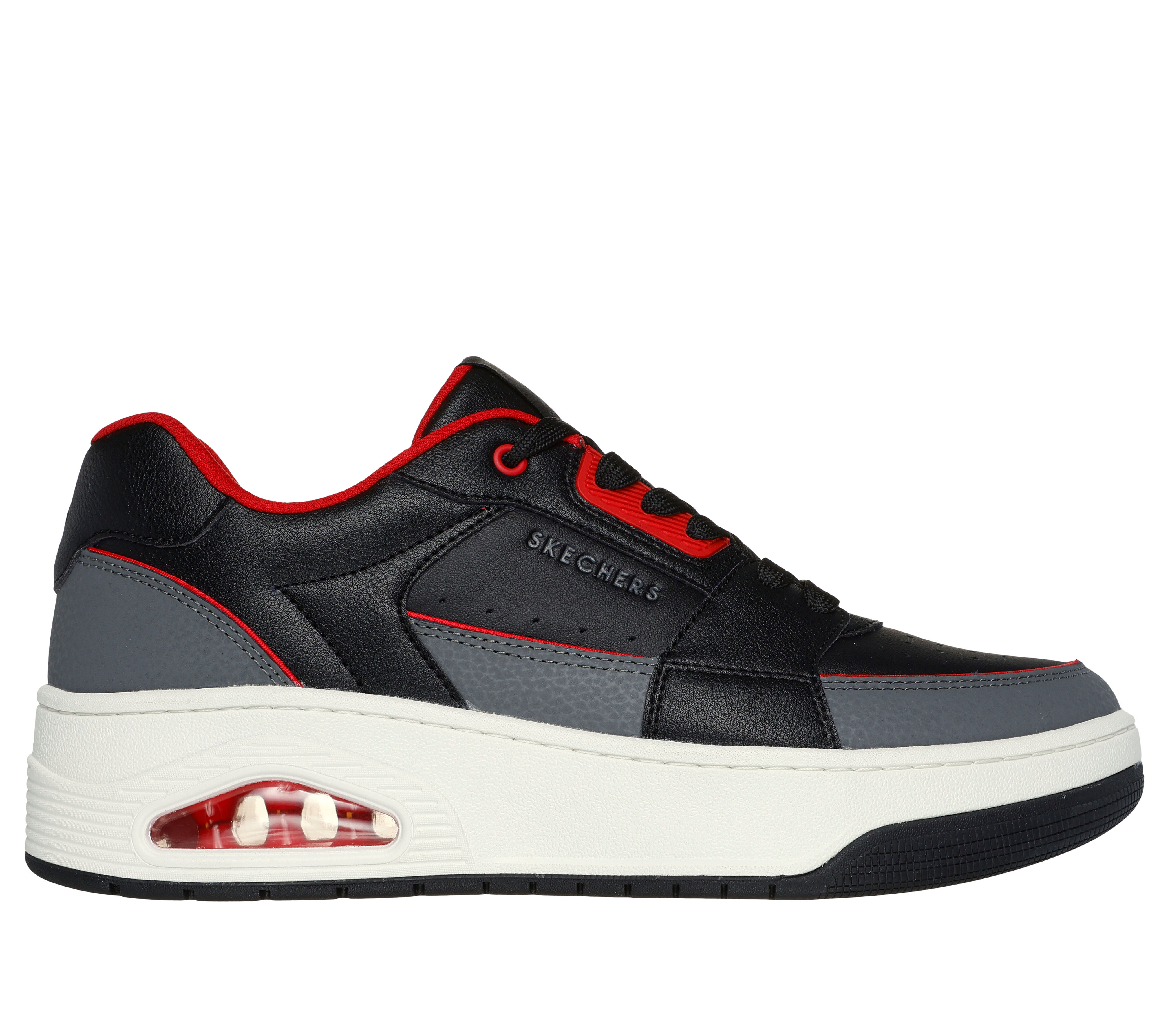 Black and red skechers sale