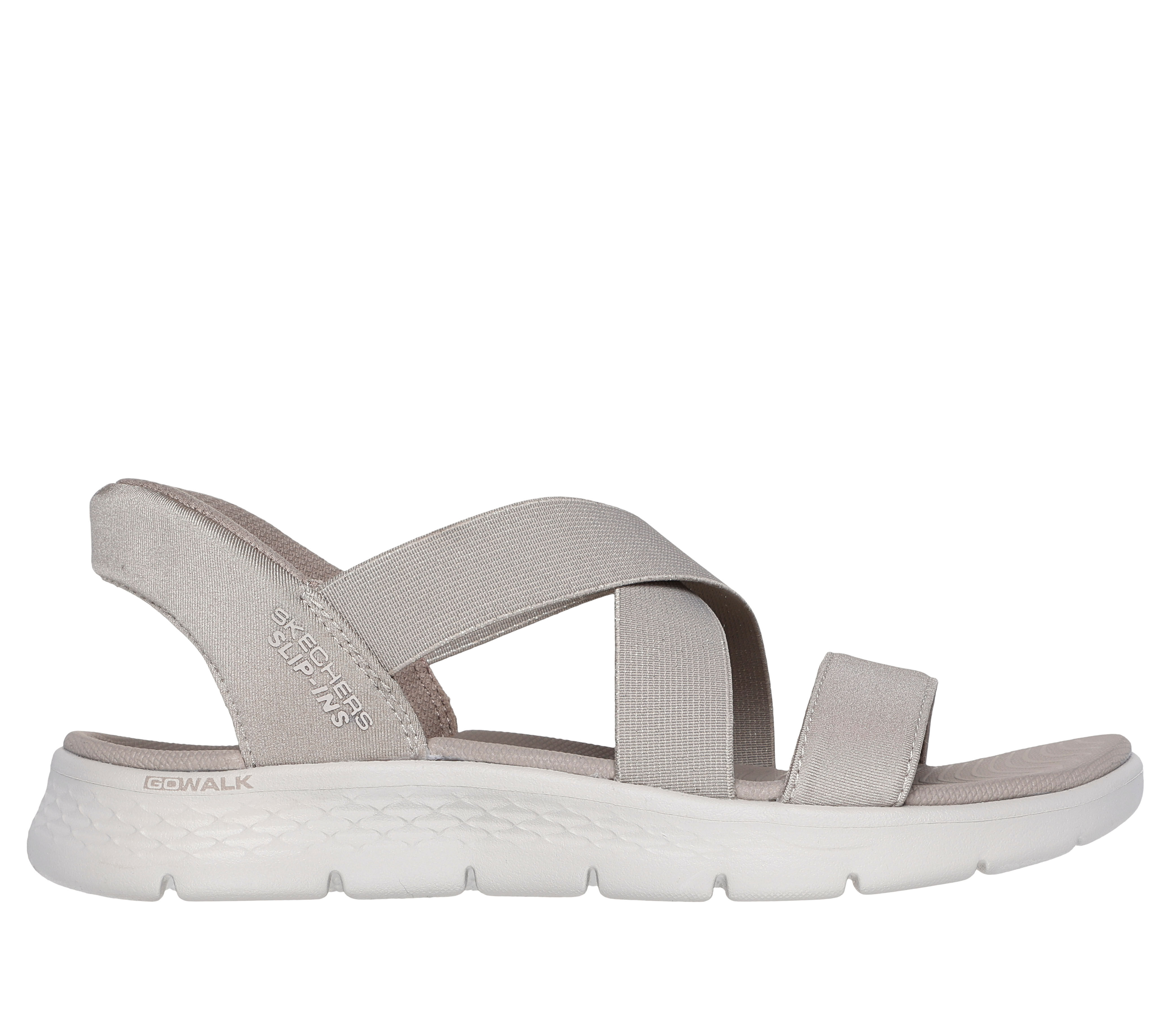 Skechers Women s Hands Free Slip ins Go Walk Flex Sandals Glimmer Size 9.0 Wide Taupe Textile Vegan Machine Washable