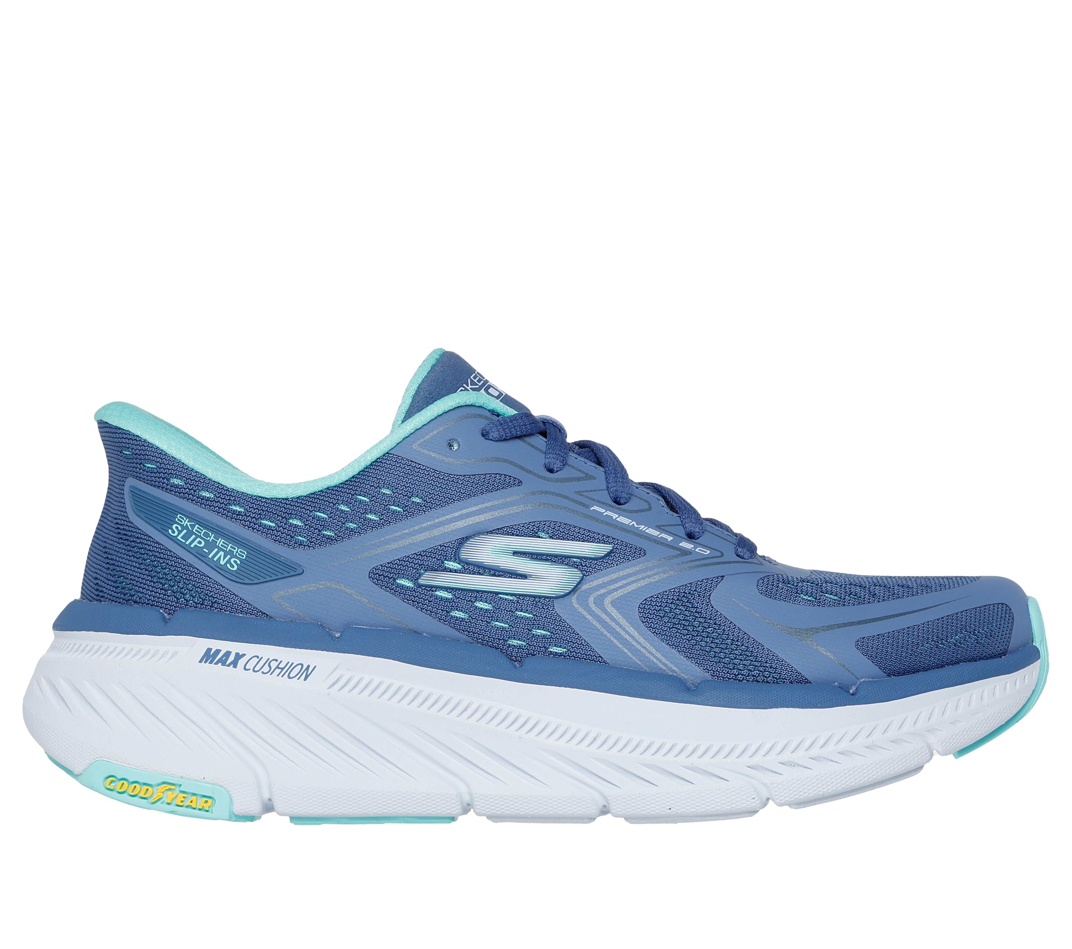 Skechers Women s Hands Free Slip ins Max Cushioning Premier 2.0 Overland Sneaker Size 8.0 Blue Turquoise Vegan Machine Washable