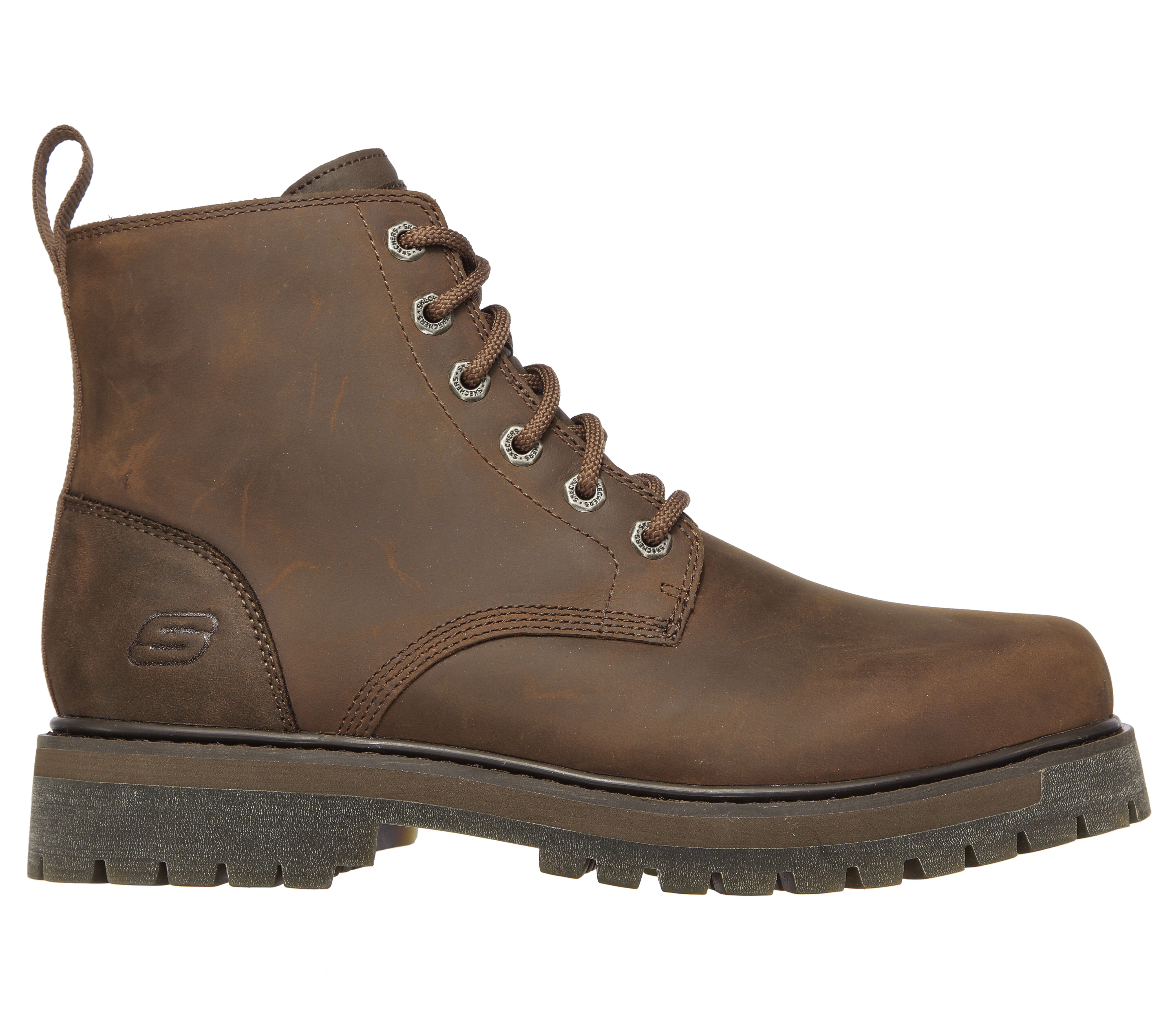 skechers mens alley cats mid round boots brown