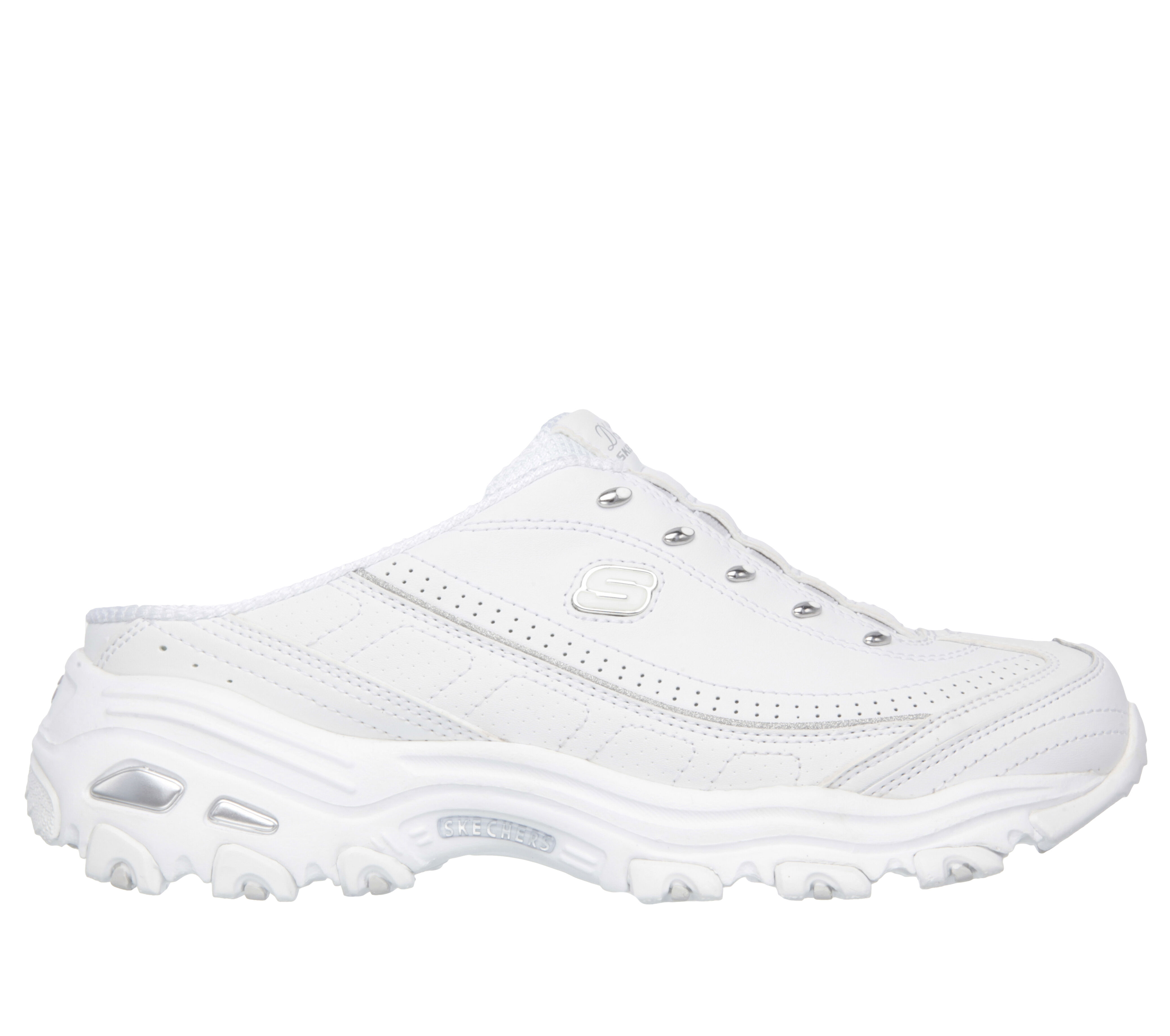 skechers white and silver sneakers
