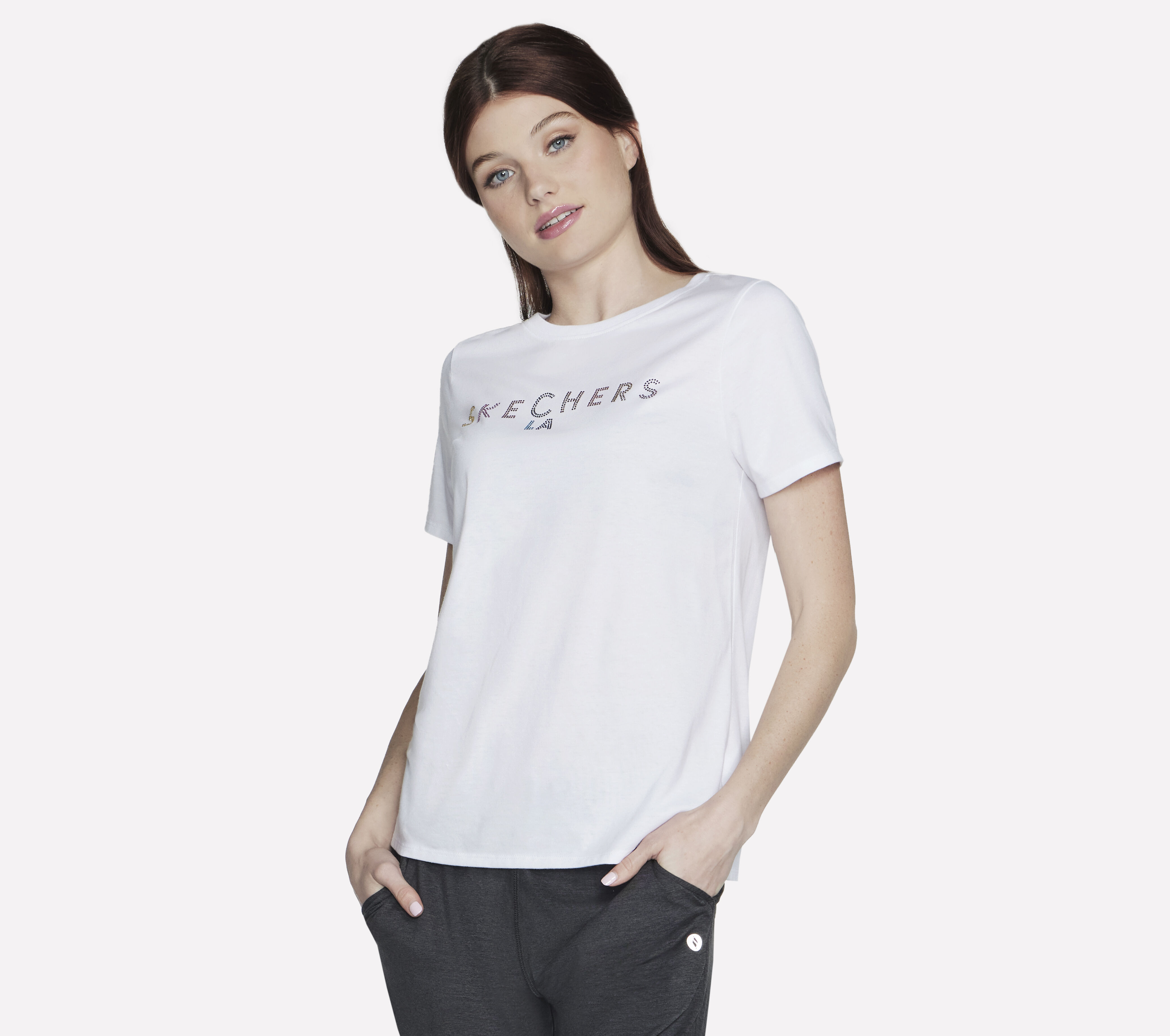Skechers t shirt womens white best sale