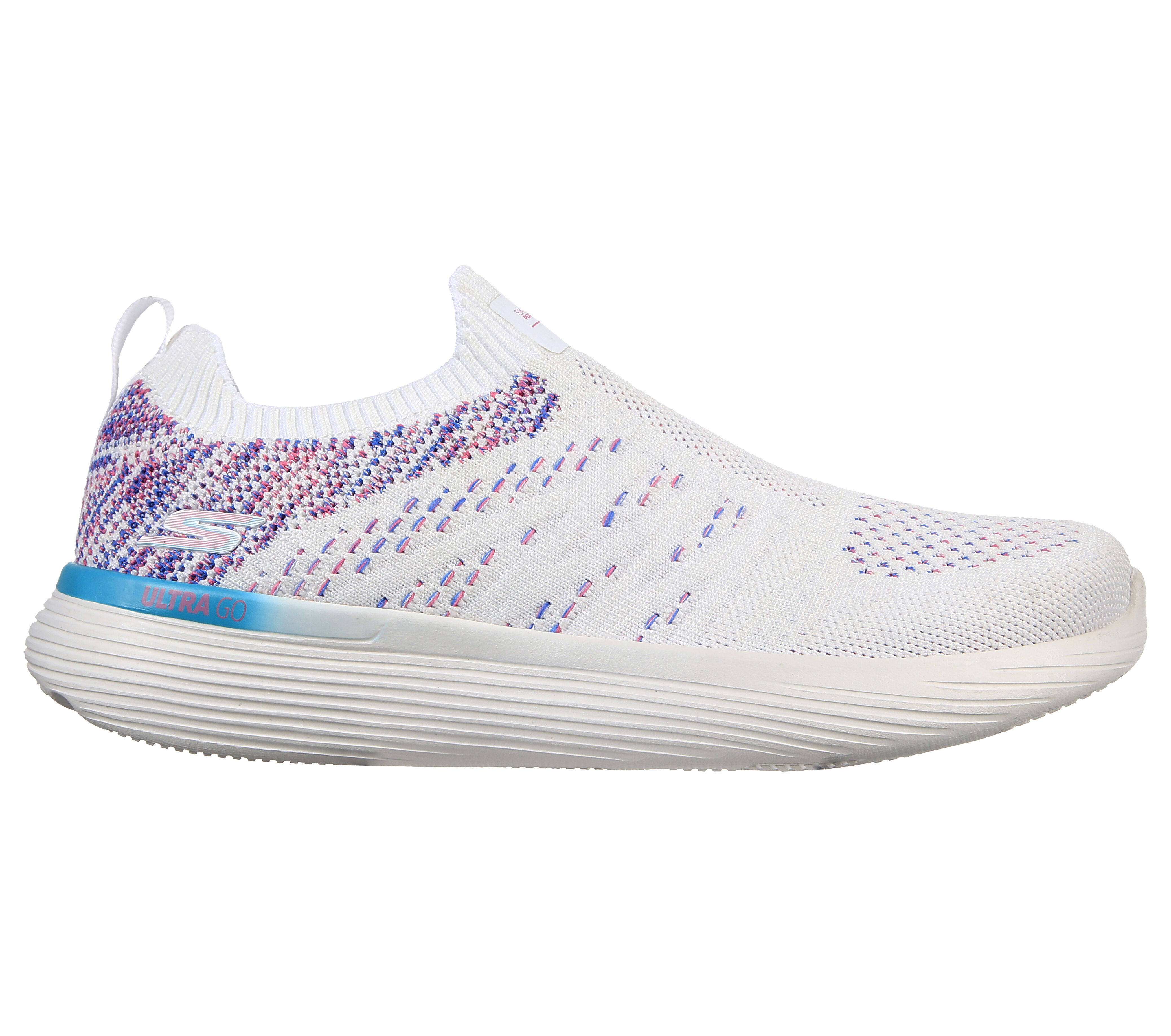 pink blue and white skechers