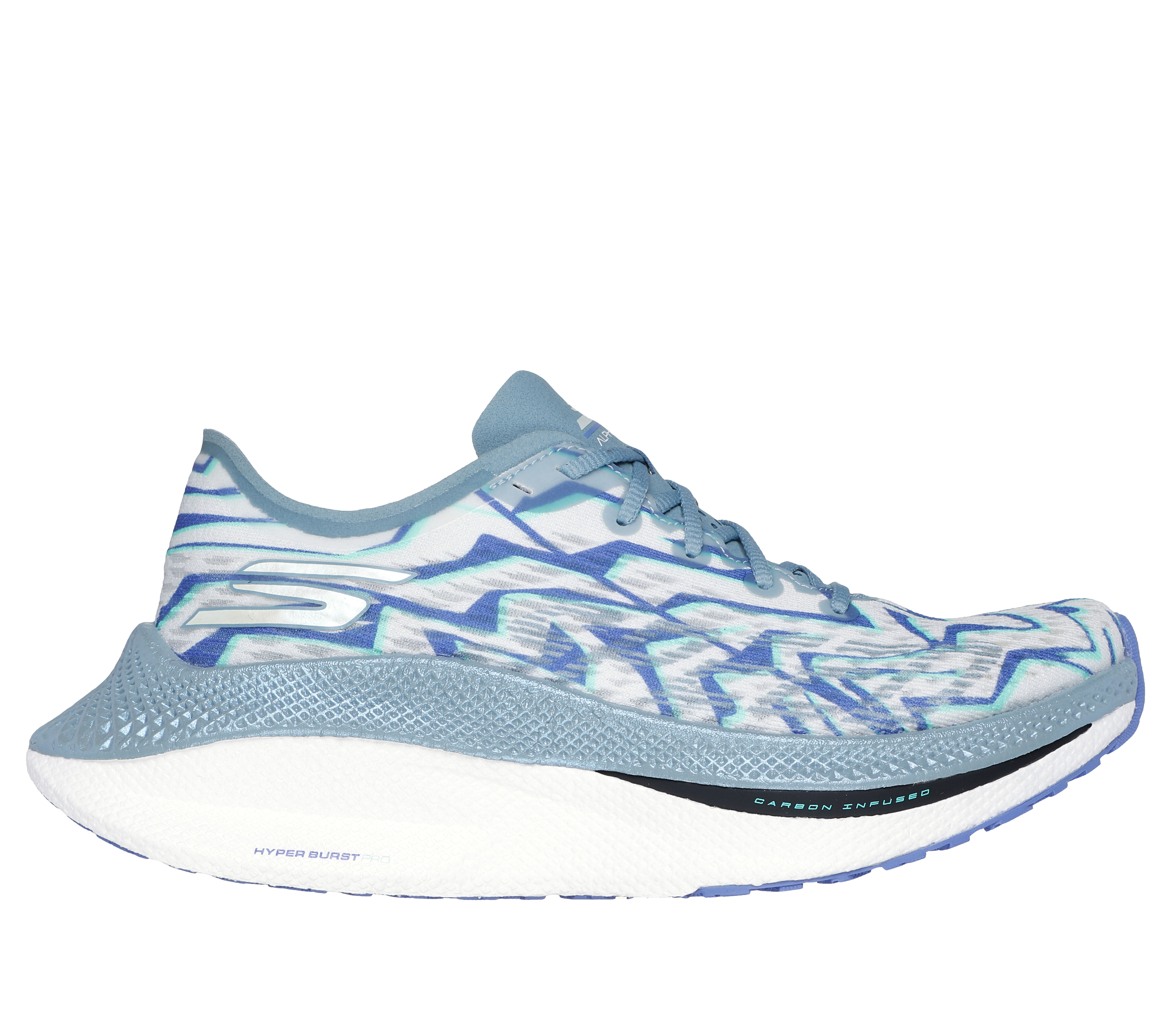 Skechers Women s Go Run Alpha Tempo Sneaker Size 9.0 Blue White Textile Vegan Arch Fit Hyper Burst