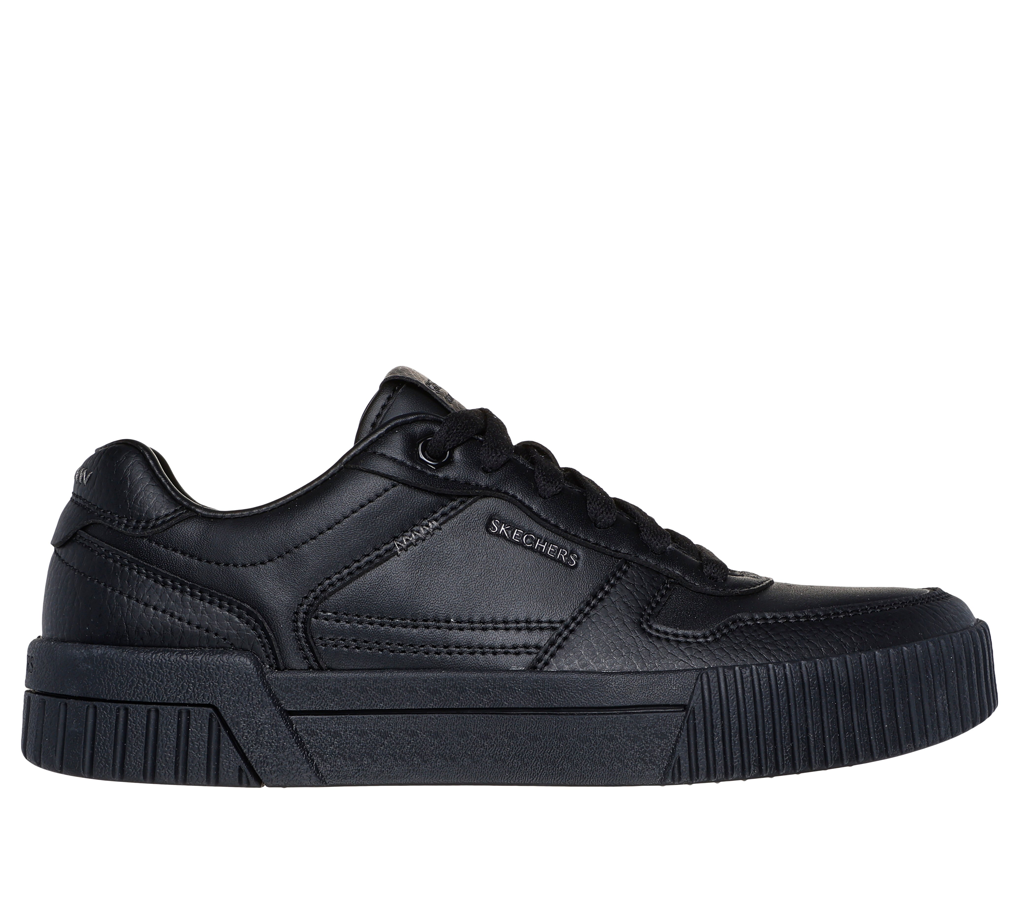 Black and white skechers trainers store
