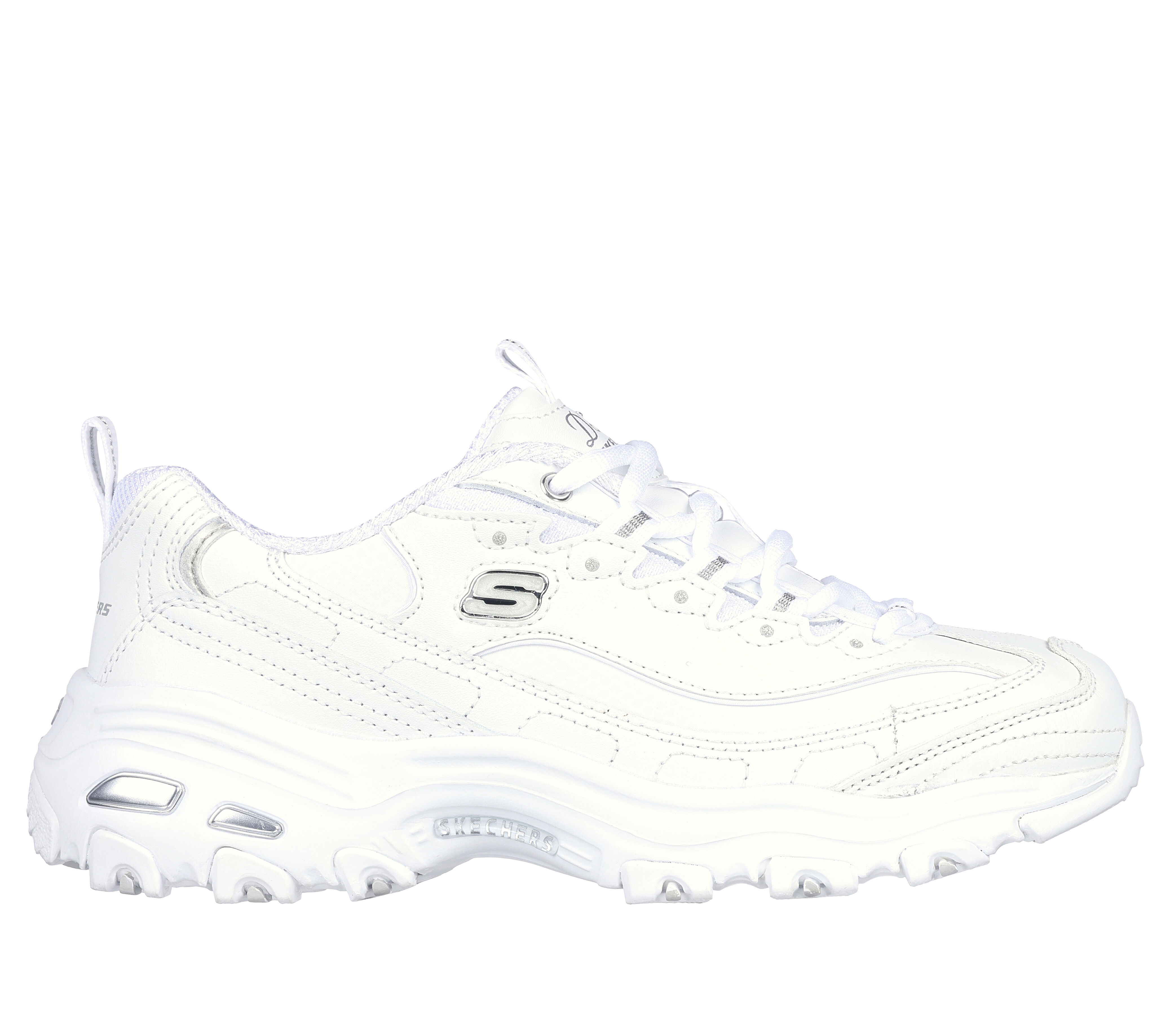 Solid white skechers hot sale