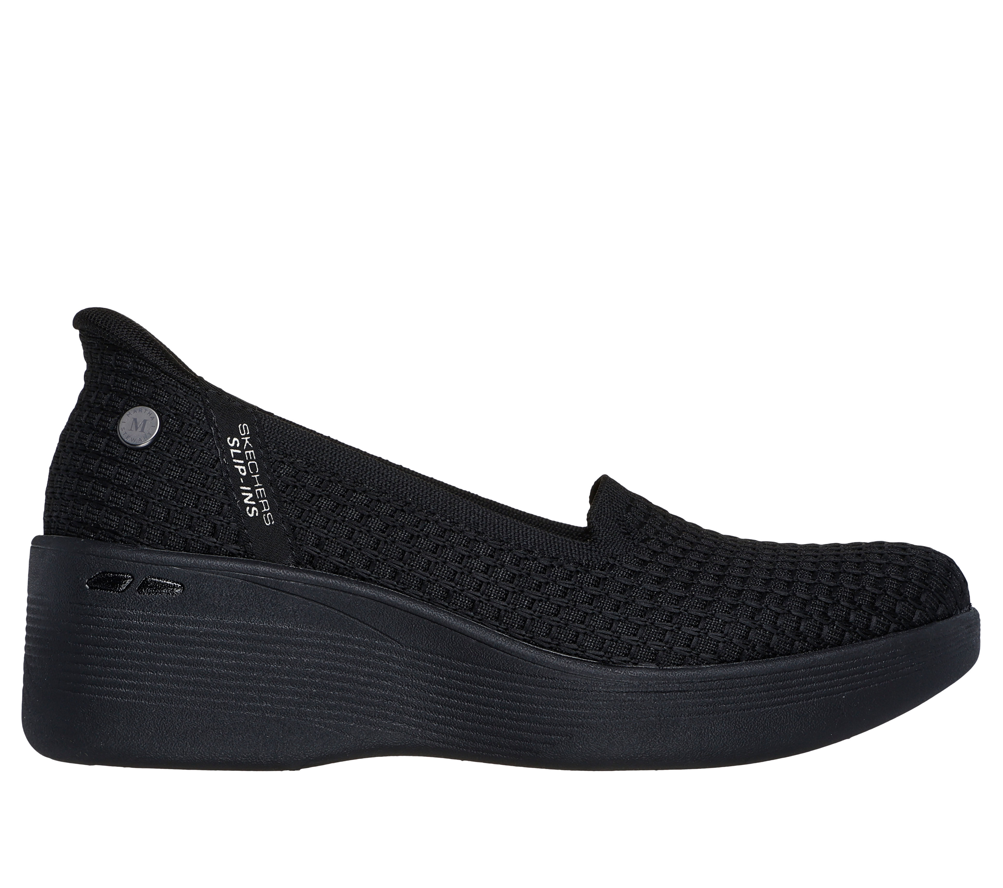 Skechers Women s Martha Stewart x Slip ins Pier Lite Loafer Shoes Size 8.5 Black Textile Metal Vegan Machine Washable