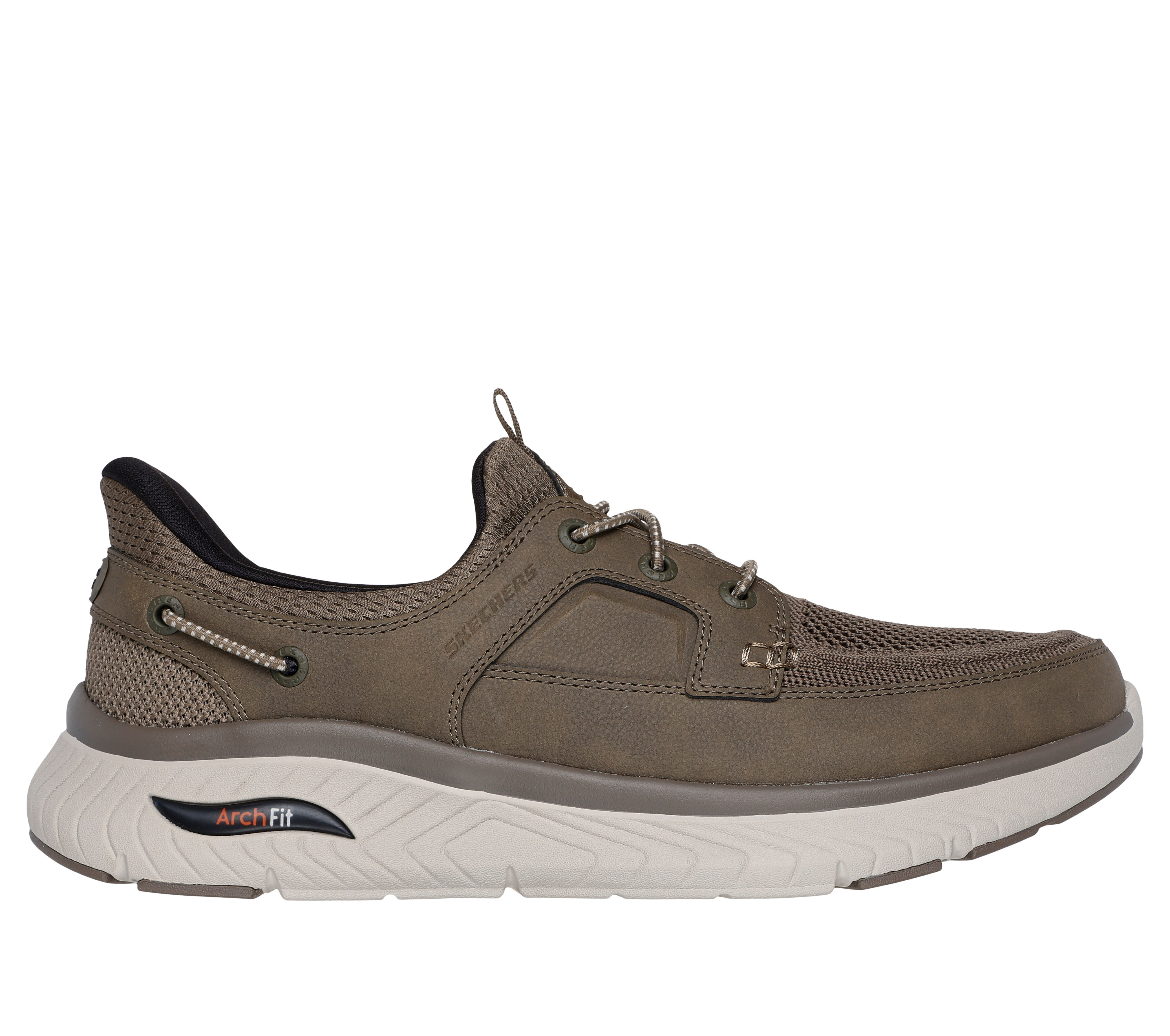 Skechers Men s Slip Ins Relaxed Fit Arch Crosser Dermot Shoes Size 7.0 Khaki Leather Textile Synthetic Arch Fit