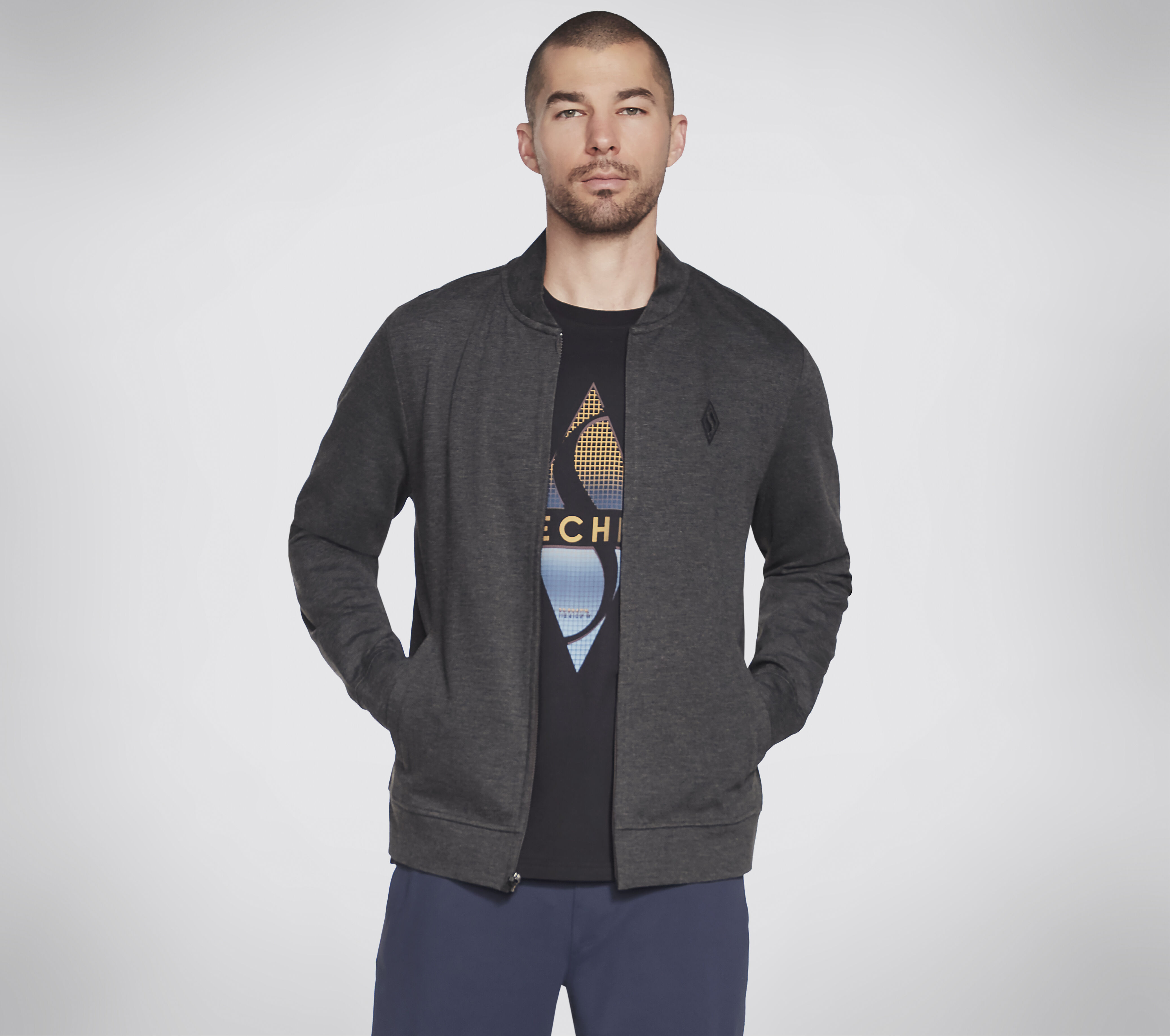 Skechers Men's Go Knit Ultra Jacket Top | Size Small | Charcoal | Rayon/Nylon/Spandex