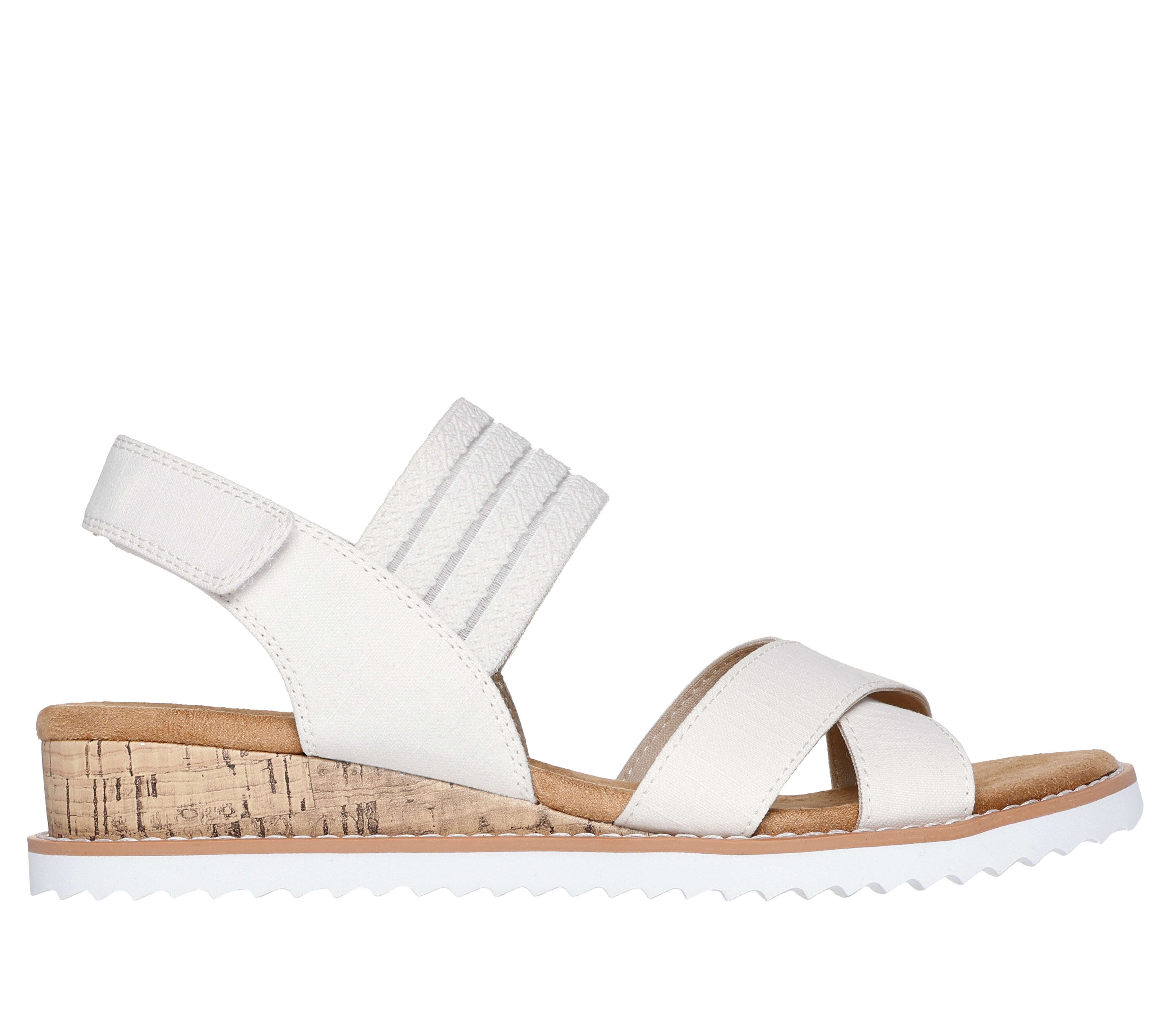 Skechers Women s Bobs Desert Kiss Shore Enough Sandals Size 7.0 Off White Textile Vegan Machine Washable