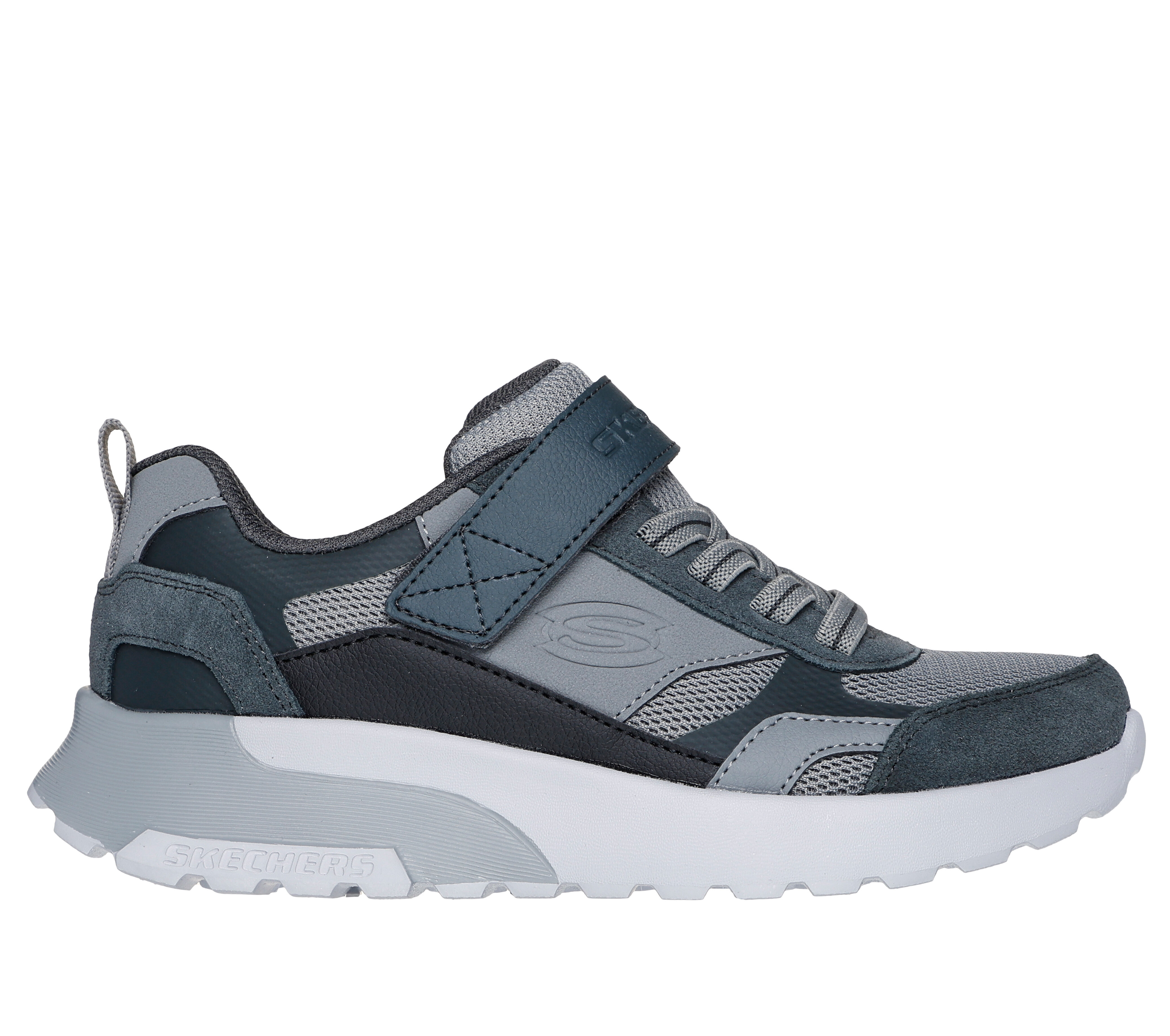 Skechers Boy s SKX 225 Sneaker Size 2.5 Gray Charcoal Synthetic Leather Textile