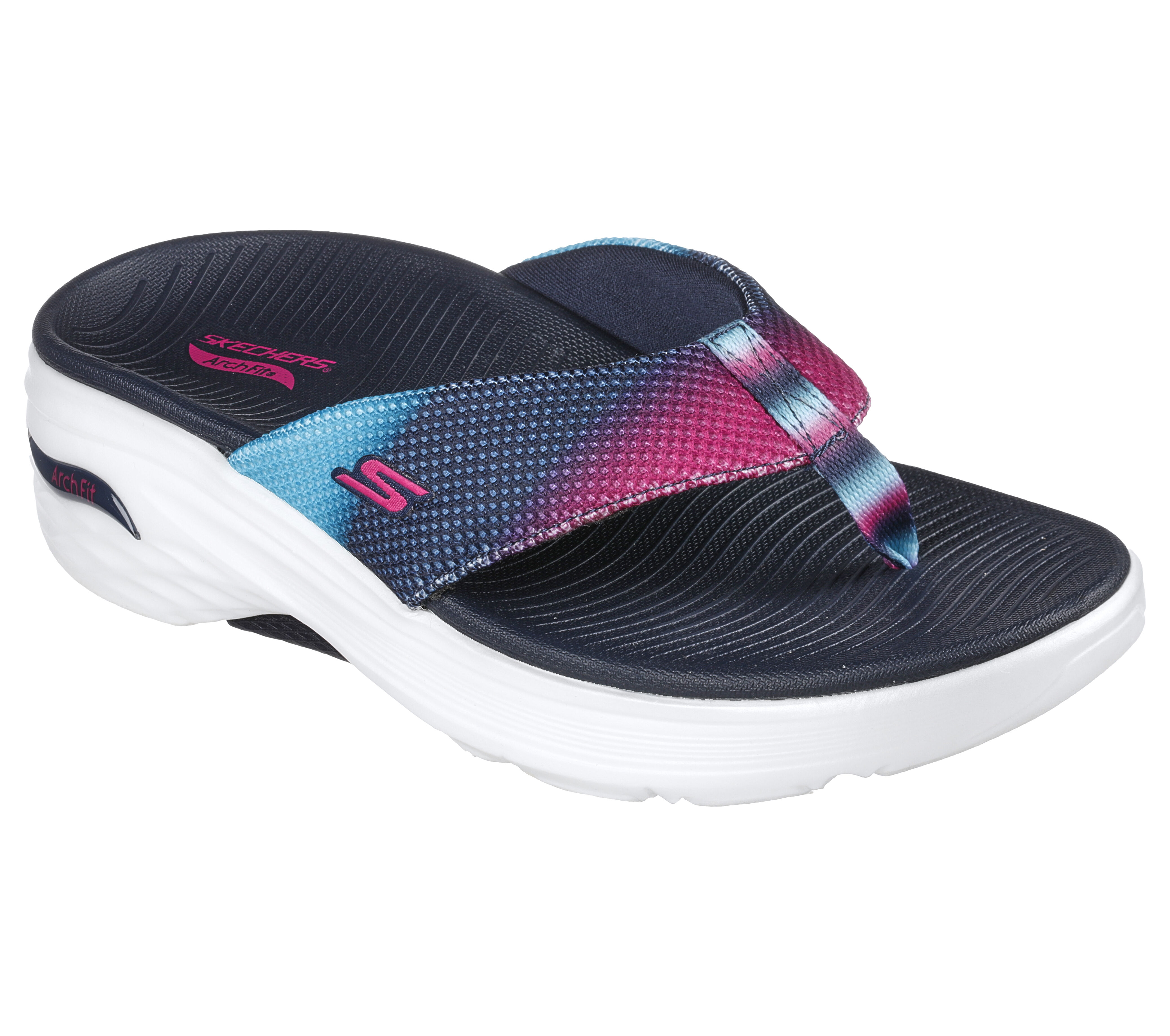 Skechers Women's Max Cushioning Arch Fit Prime - Good Vibes Sandals | Size 8.0 | Navy | Textile | Machine Washable | Hyper Burst