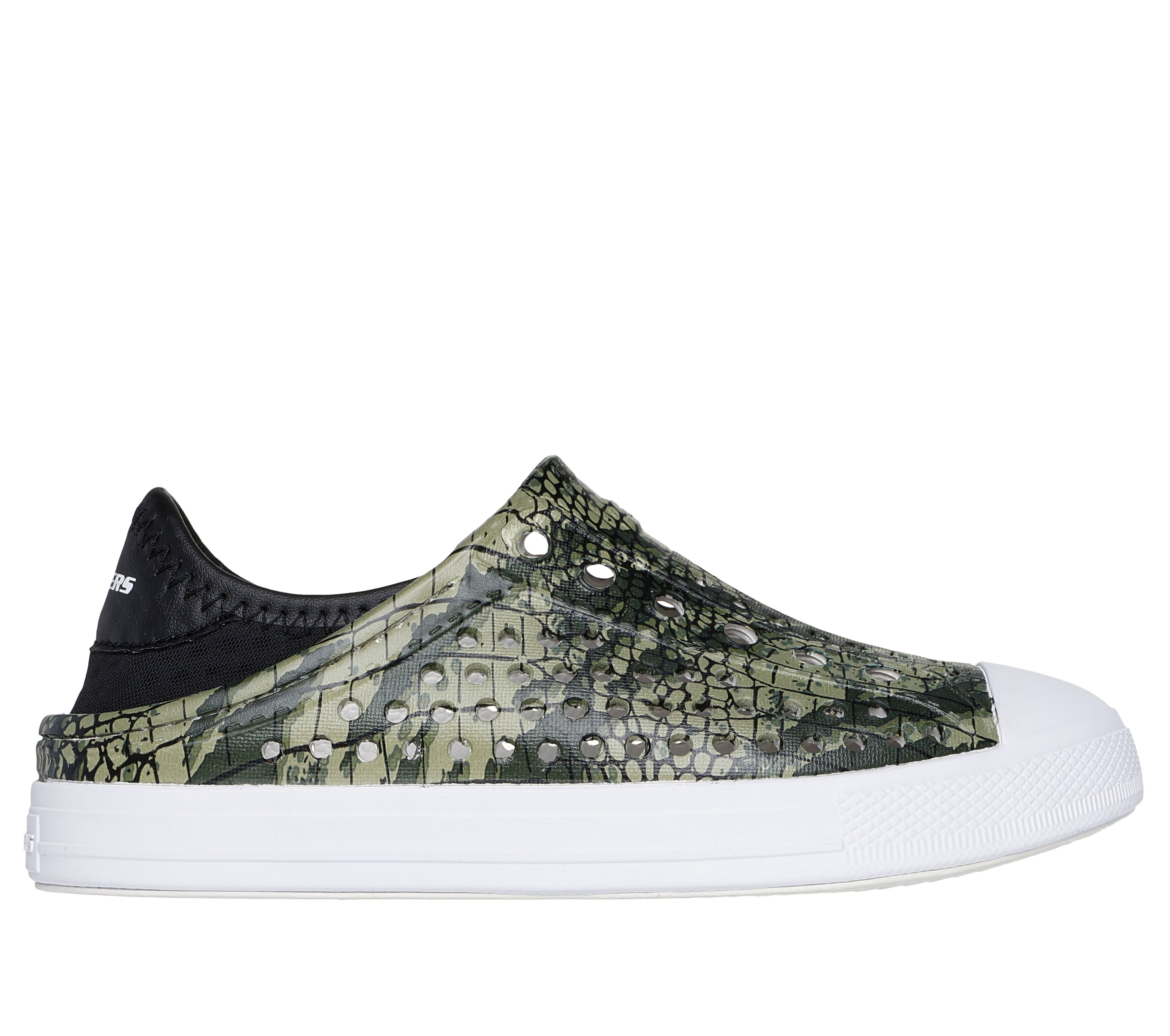 Skechers Boy s Guzman Steps Reptile Splash Sneaker Size 3.0 Green Black Synthetic Textile Machine Washable
