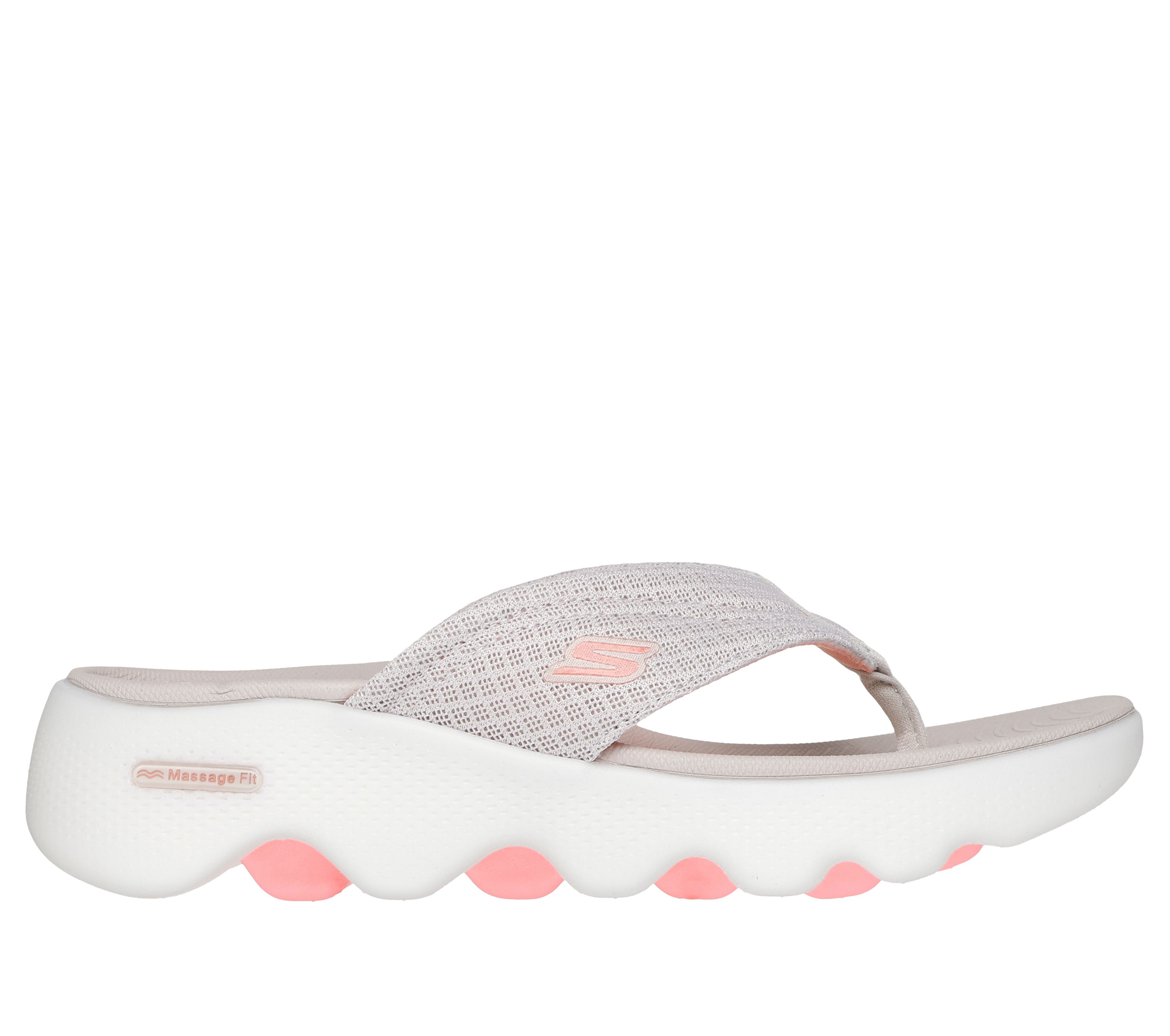 Skechers Women s Go Walk Massage Fit Sandals Dawn Size 9.0 Natural Textile Vegan Machine Washable Hyper Burst
