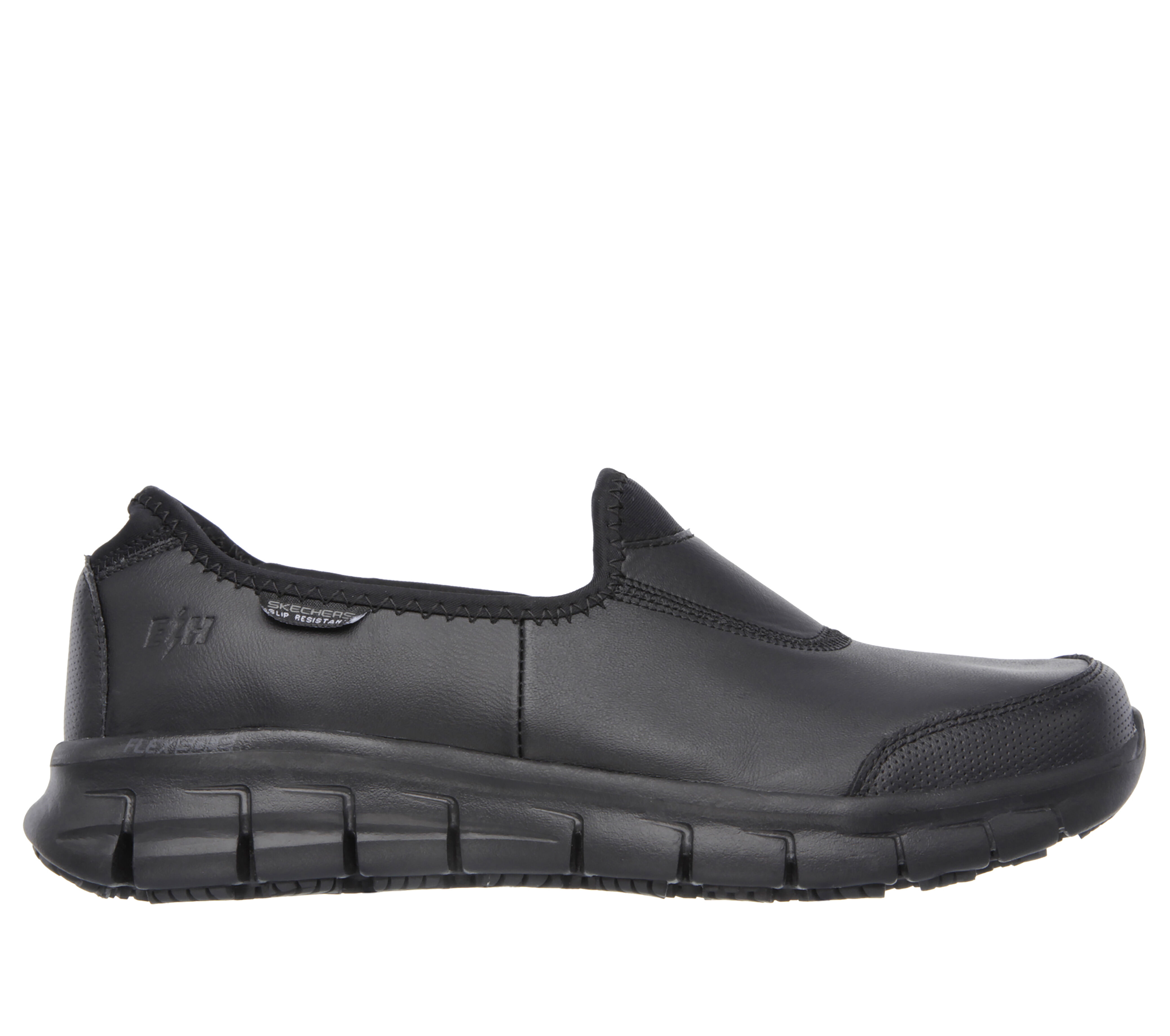 skechers black leather work shoes