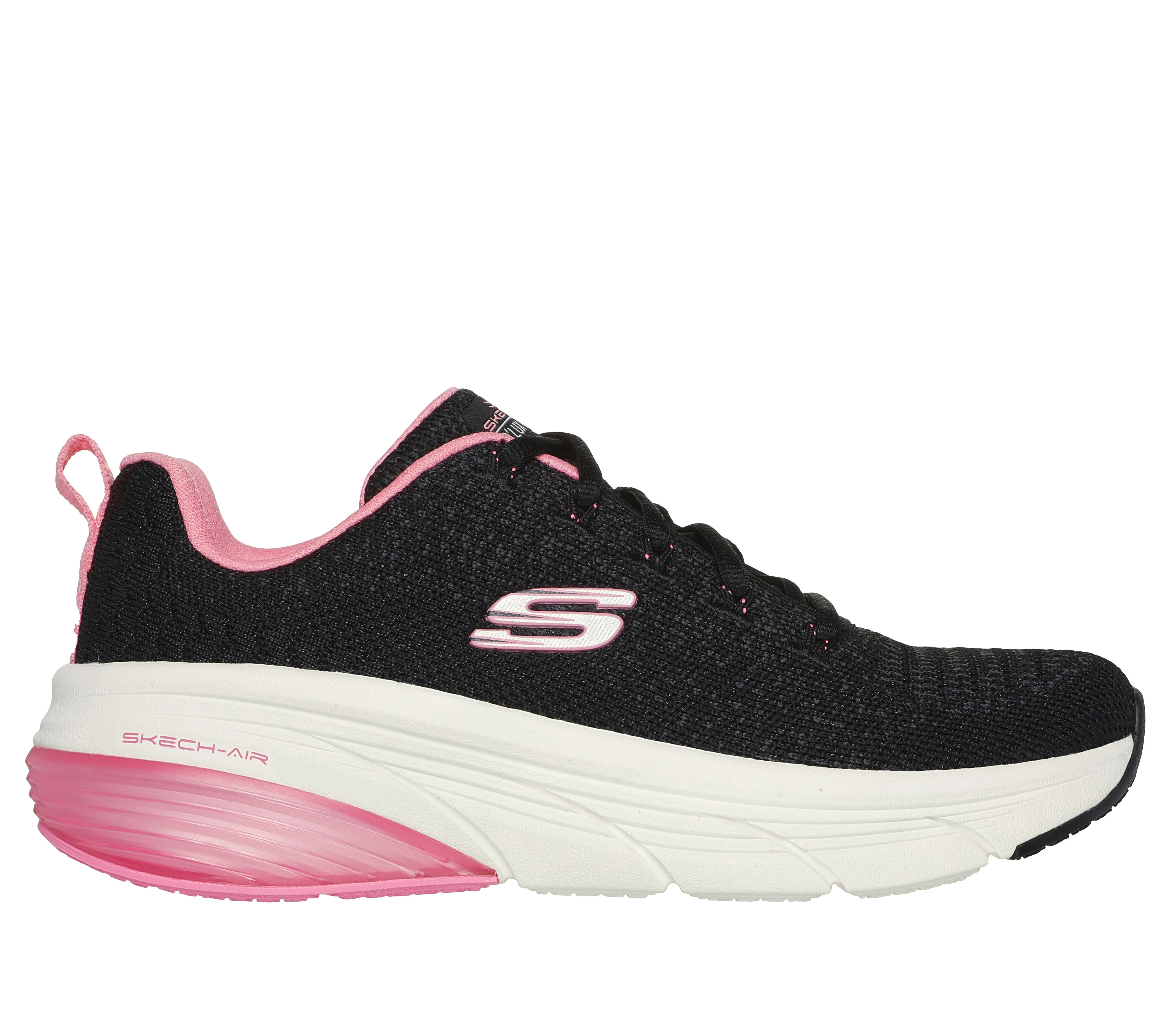 Black and top pink skechers