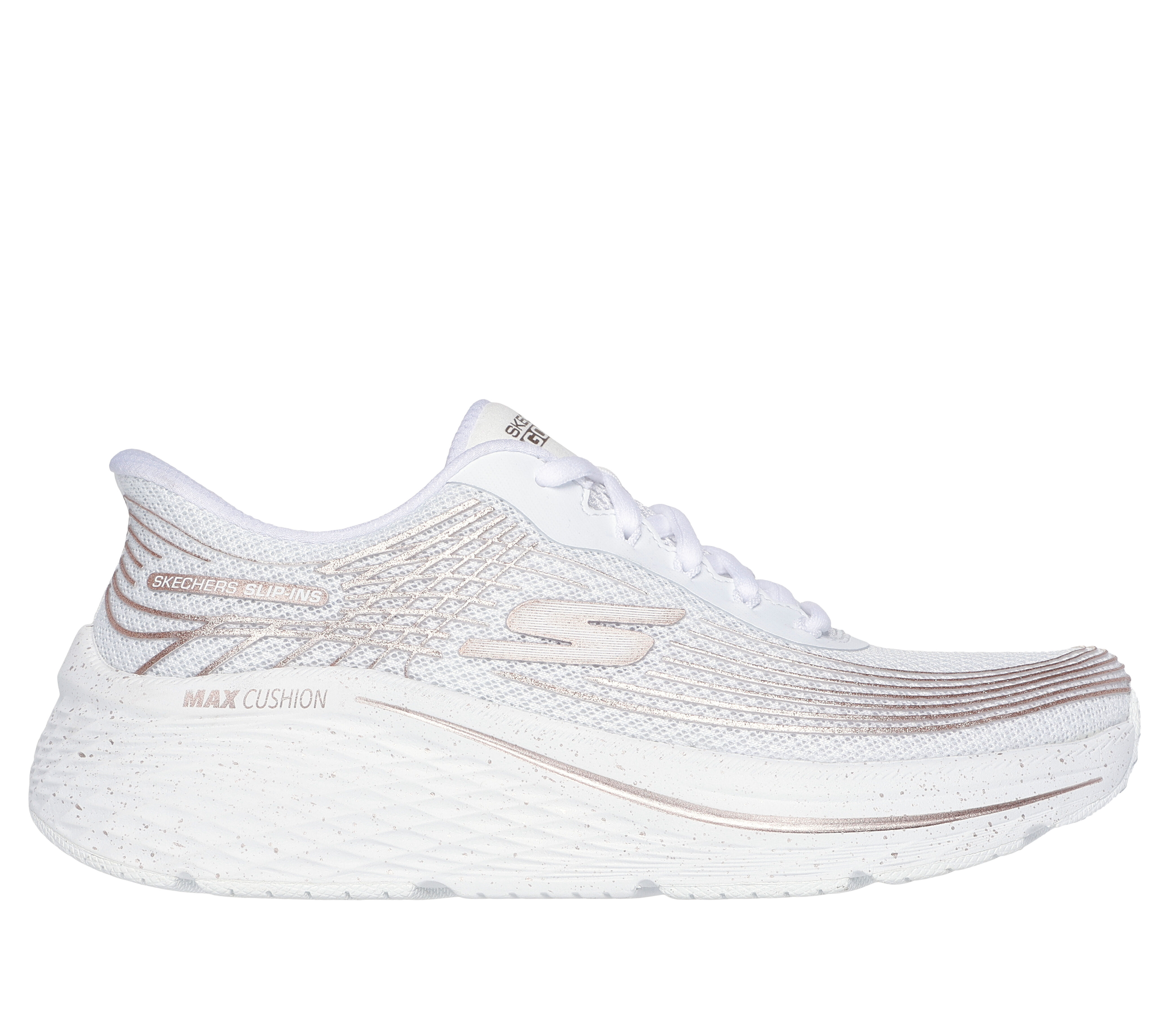 Skechers Women s Hands Free Slip ins Max Cushioning Elite 2.0 Kaplan Sneaker Size 8.0 White Rose Gold Vegan Machine Washable