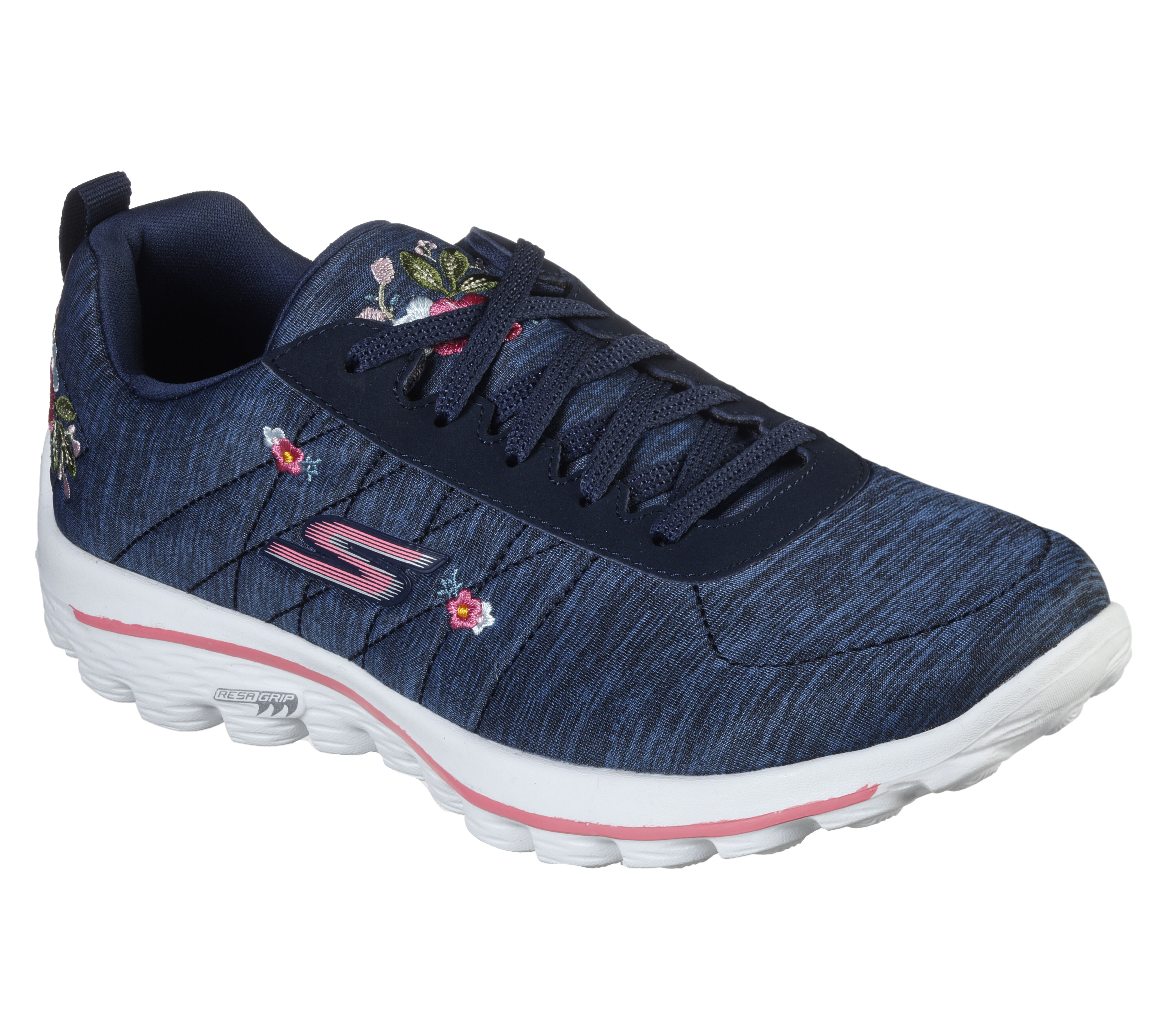 navy and white skechers