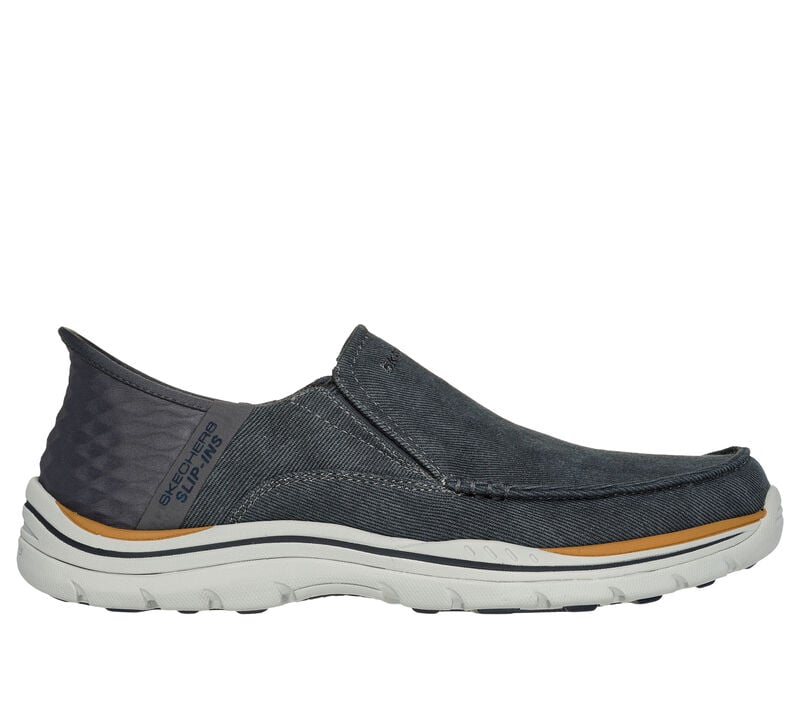 mens grey skechers slip ons