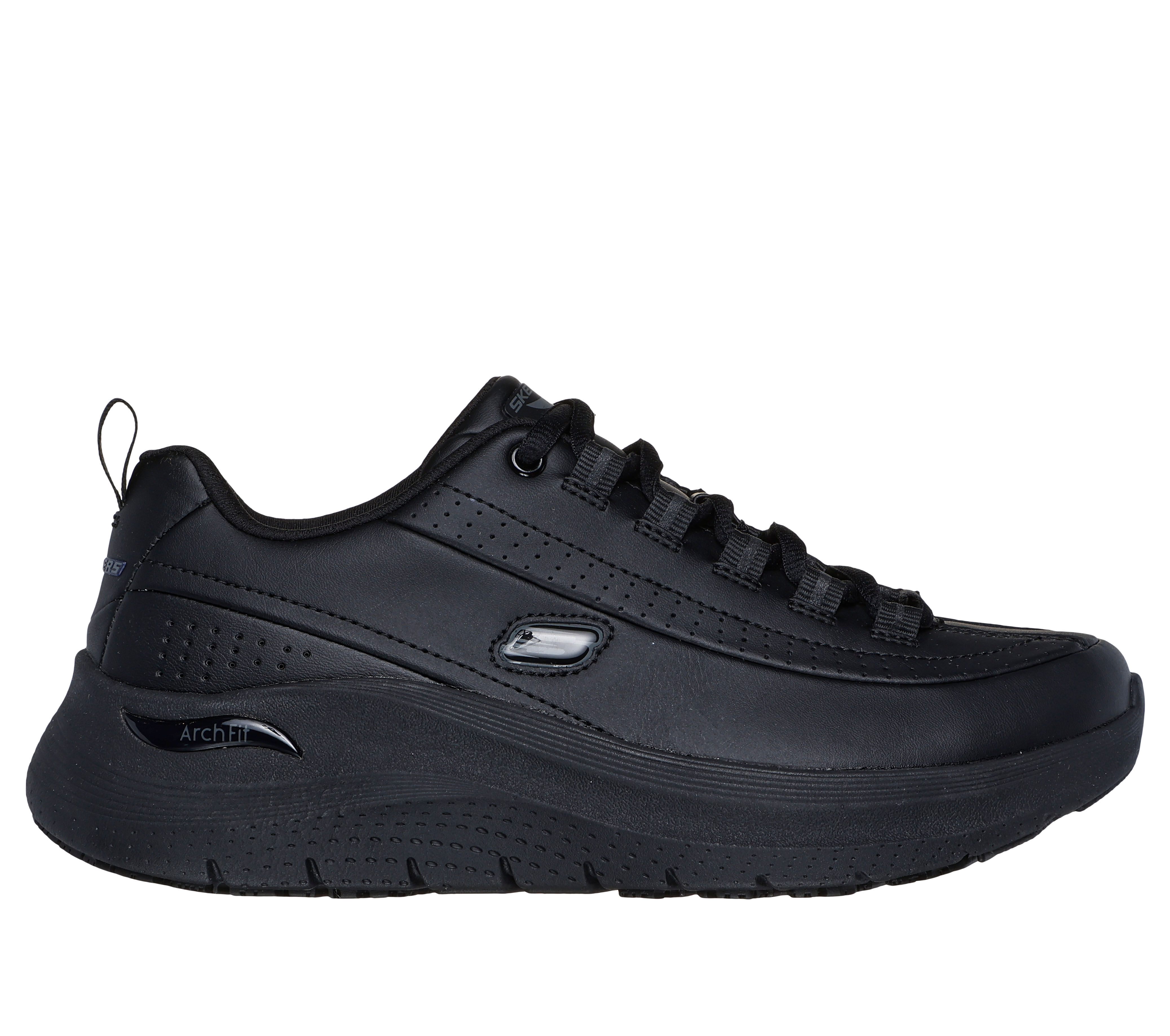 Skechers Women s Work Arch Fit 2.0 Slip Resistant Sneaker Size 7.5 Black Leather Synthetic Textile