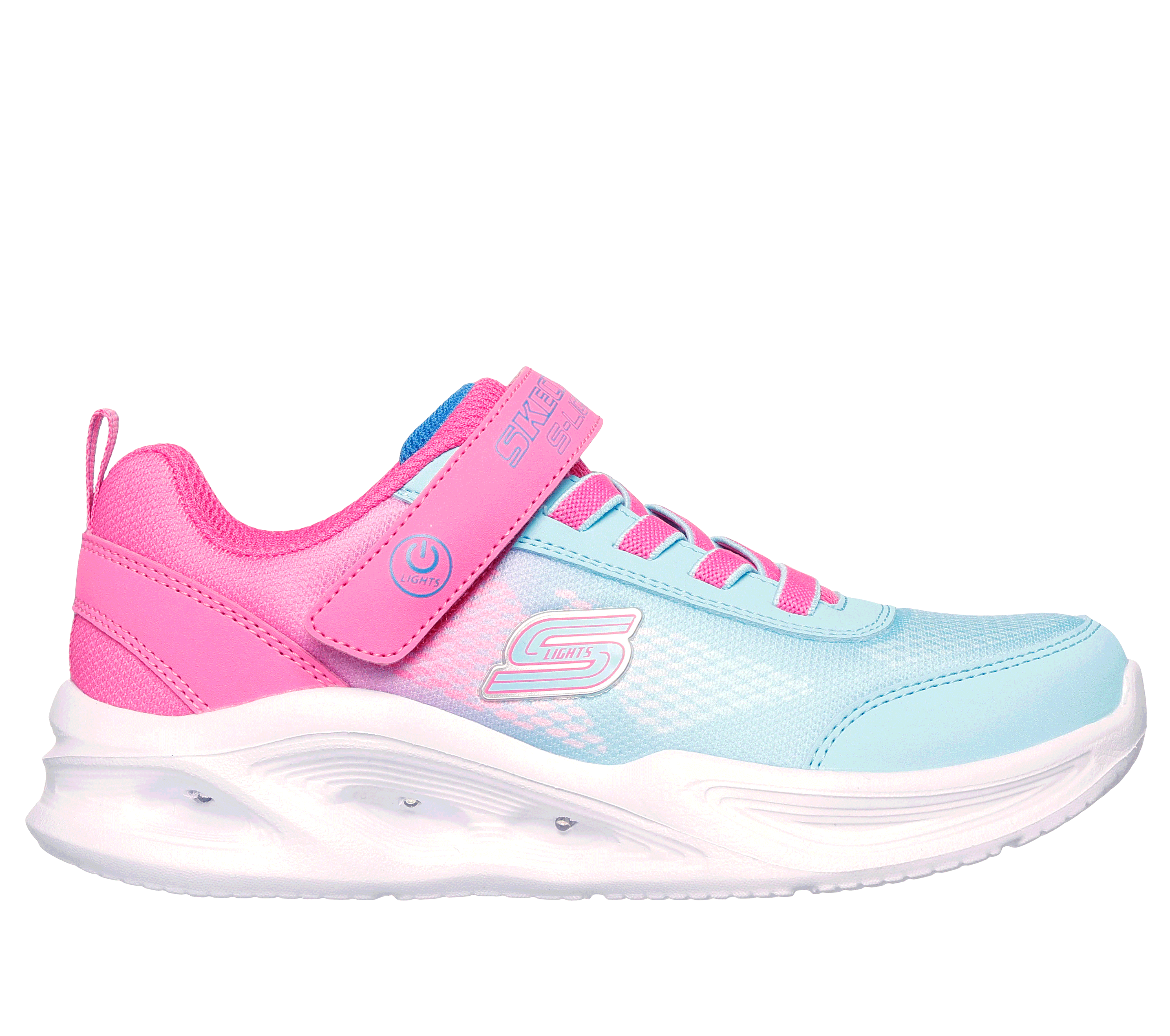 Skechers Girl s S Lights Sola Glow Ombre Deluxe Sneaker Size 11.5 Pink Turquoise Textile Synthetic