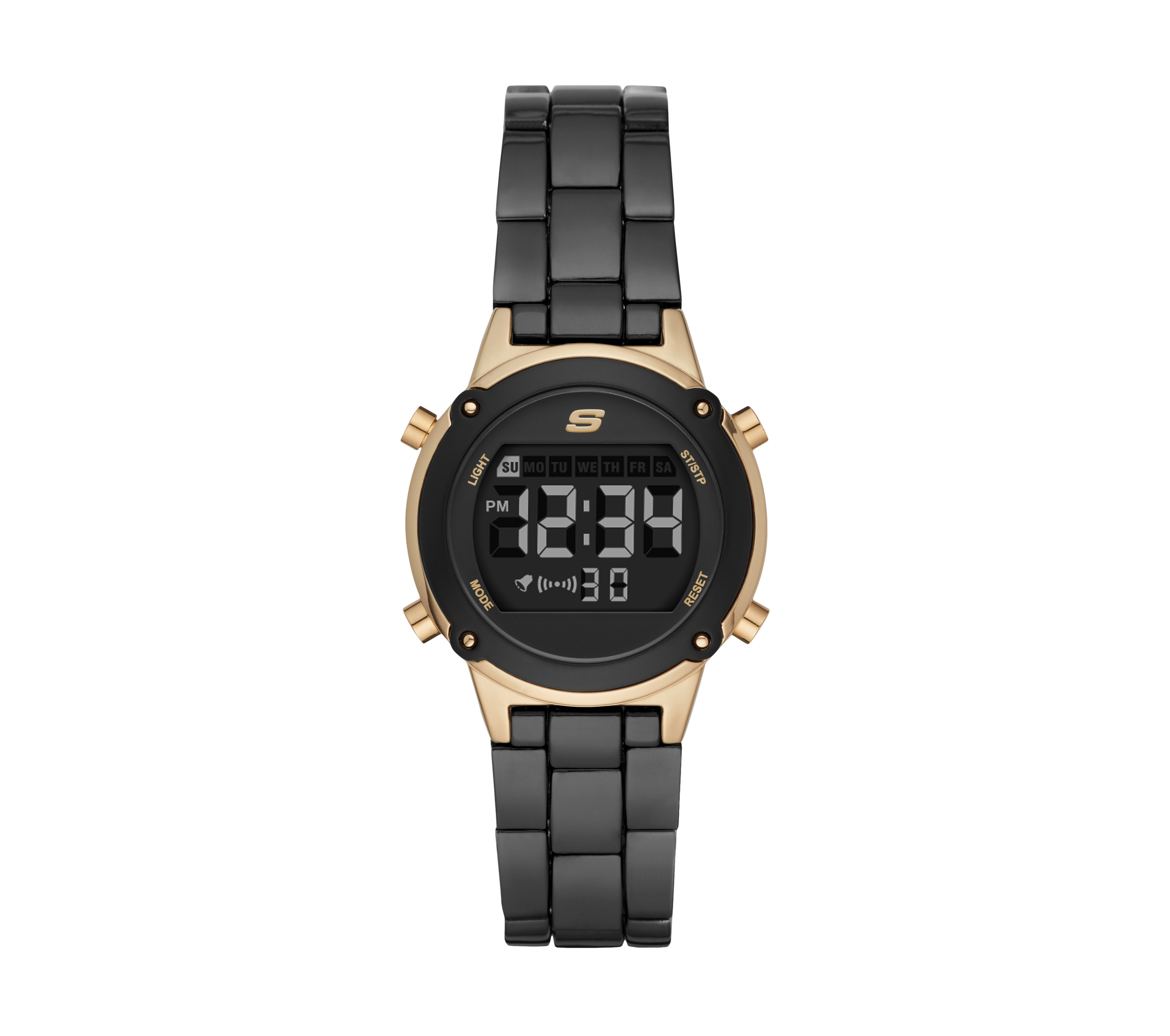 digital watch with metal strap