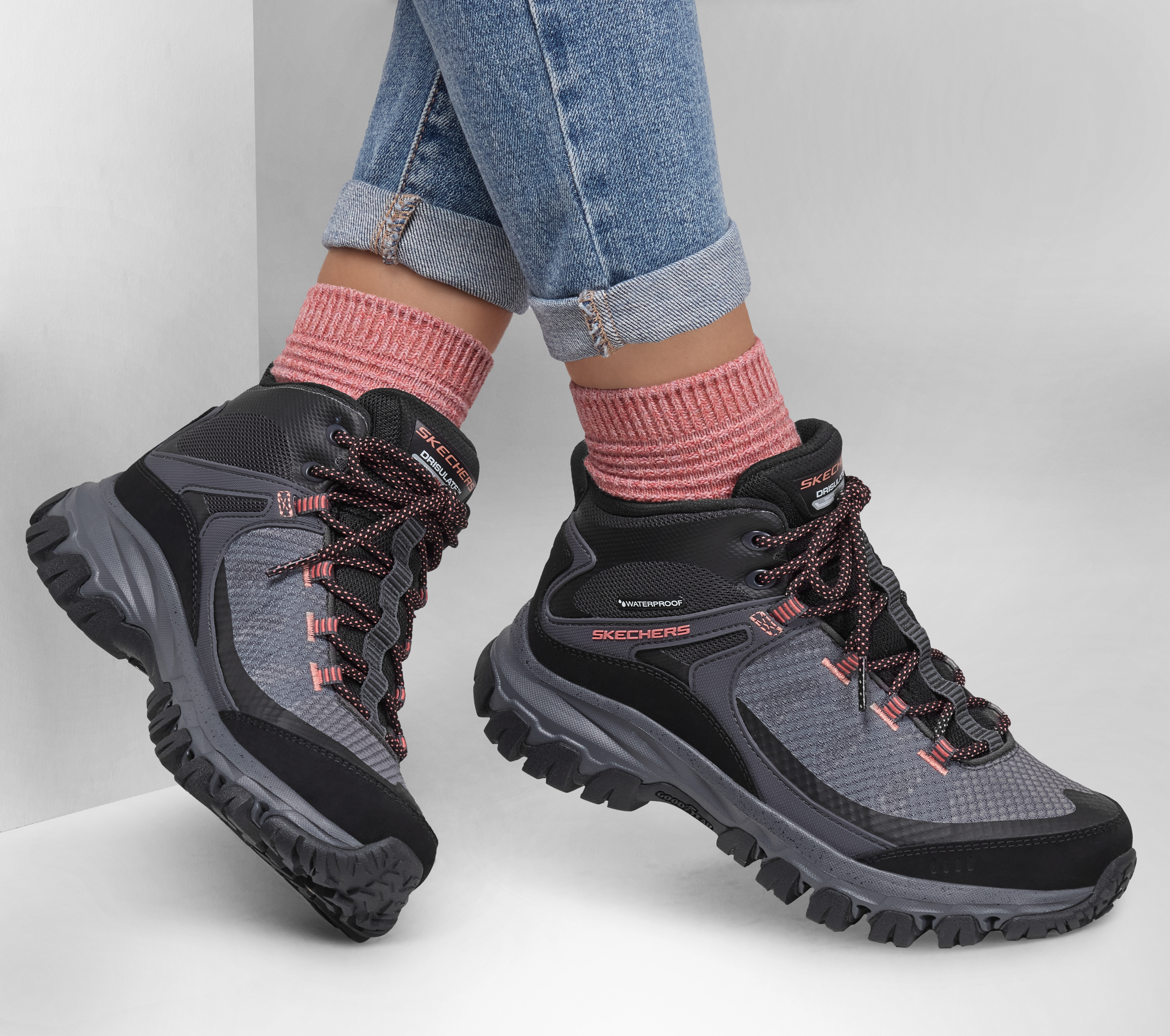 Skechers Women s Edgemont Upper Jump Boots Size 6.5 Charcoal Coral Leather Textile Synthetic