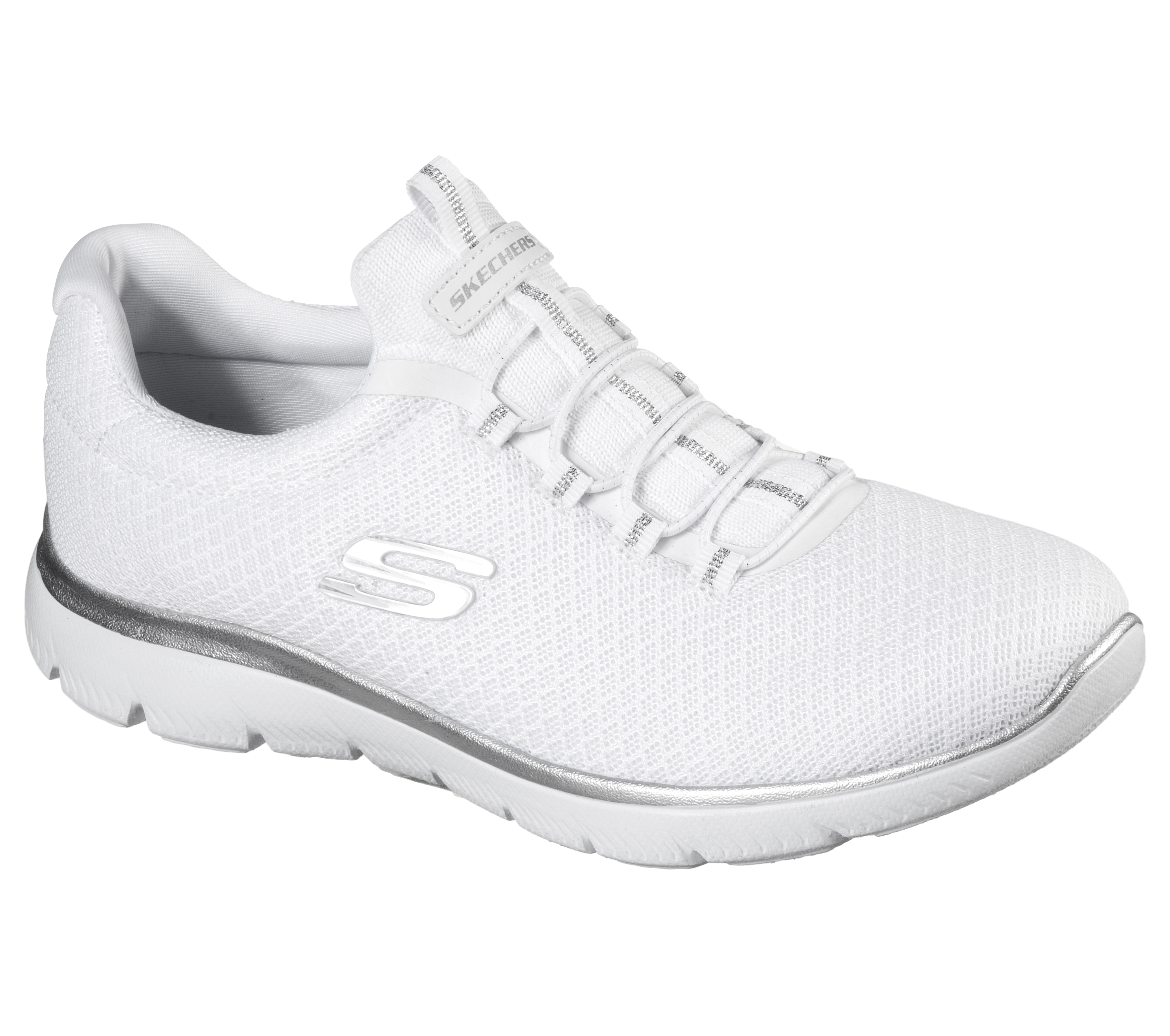 white skechers slip on tennis shoes