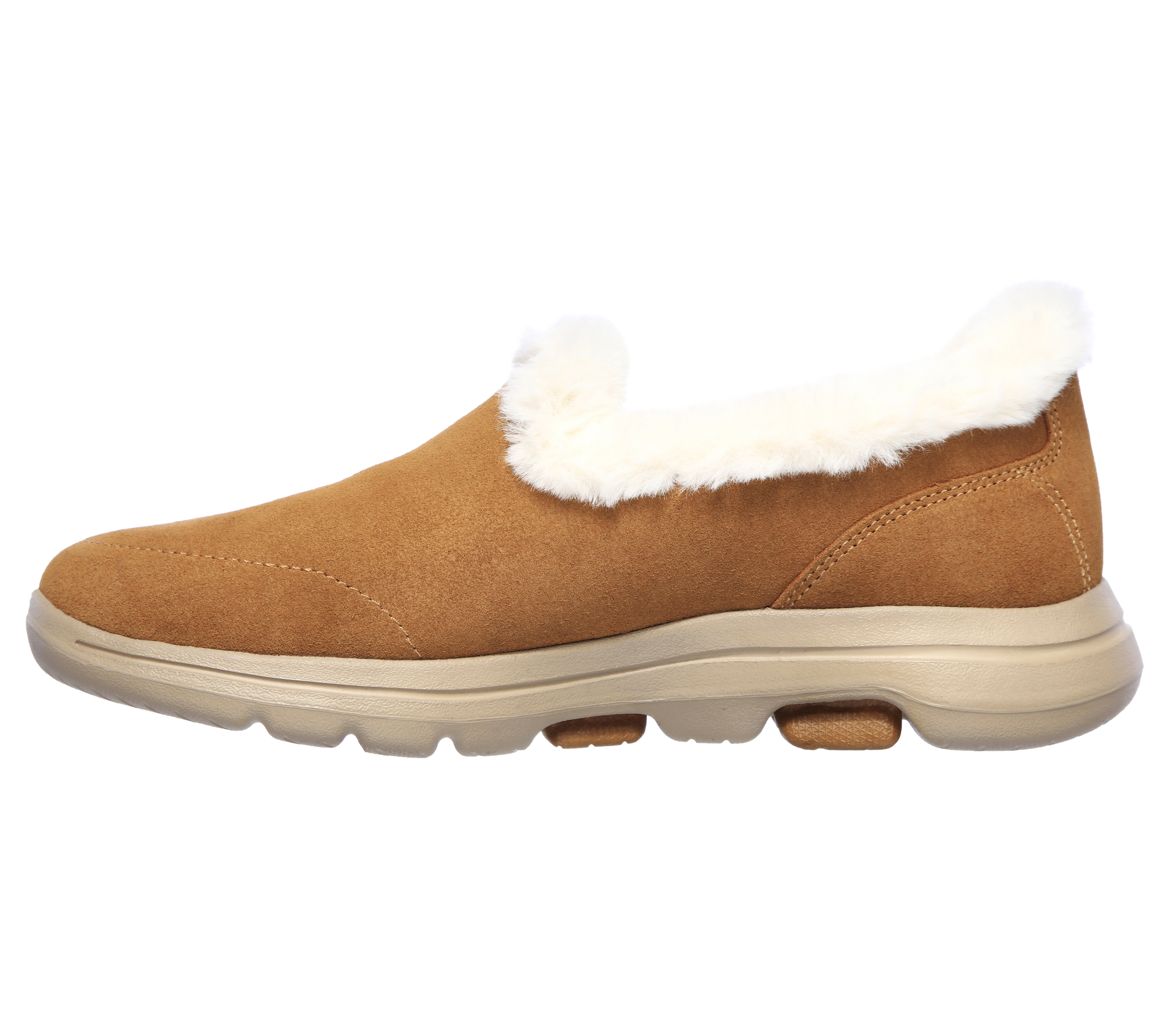 skechers gowalk suede faux fur shoes w/ memory form fit - comfy