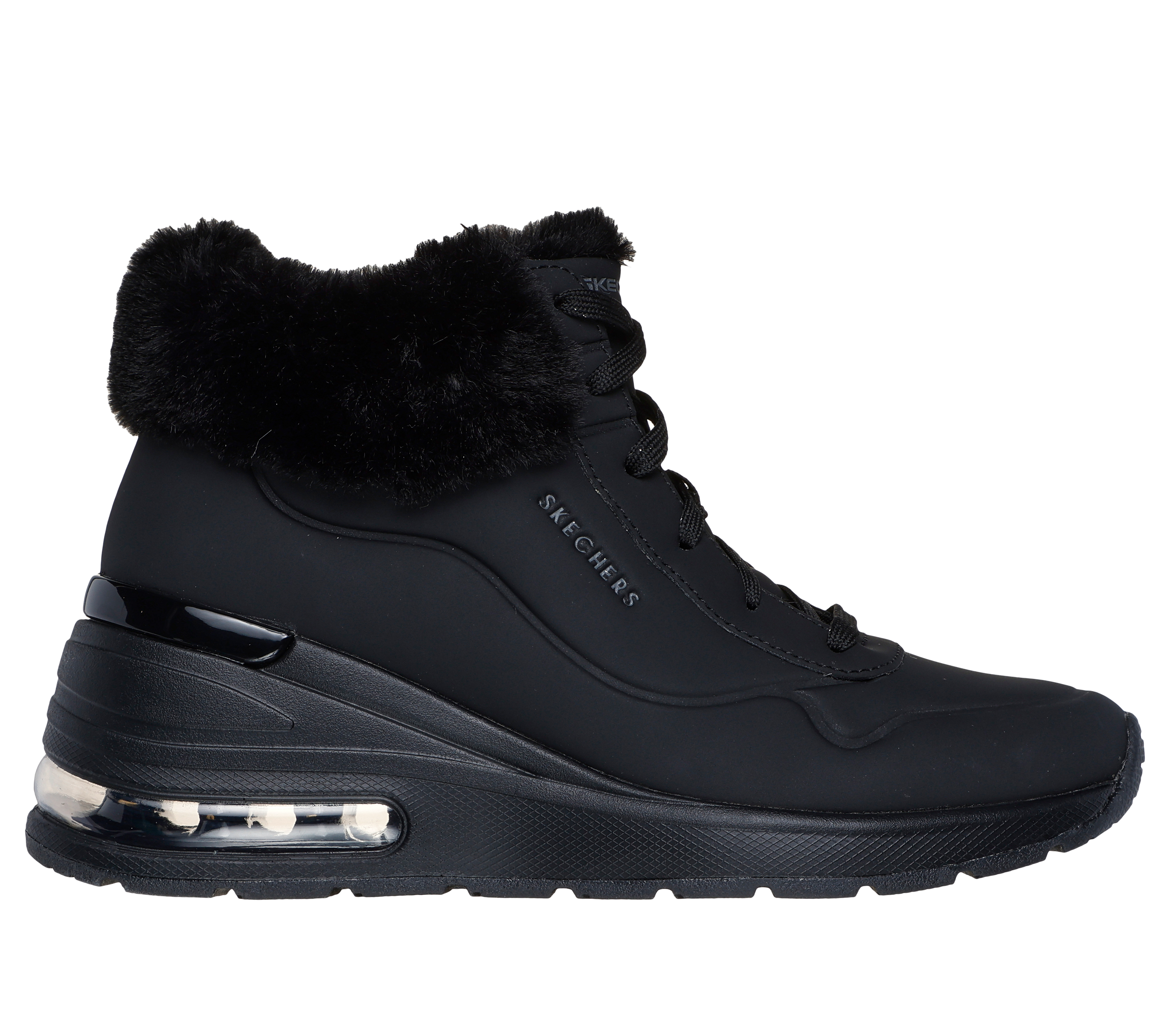 Skechers Women s Million Air Elevated Fall Air Boots Size 10.0 Black Synthetic Textile