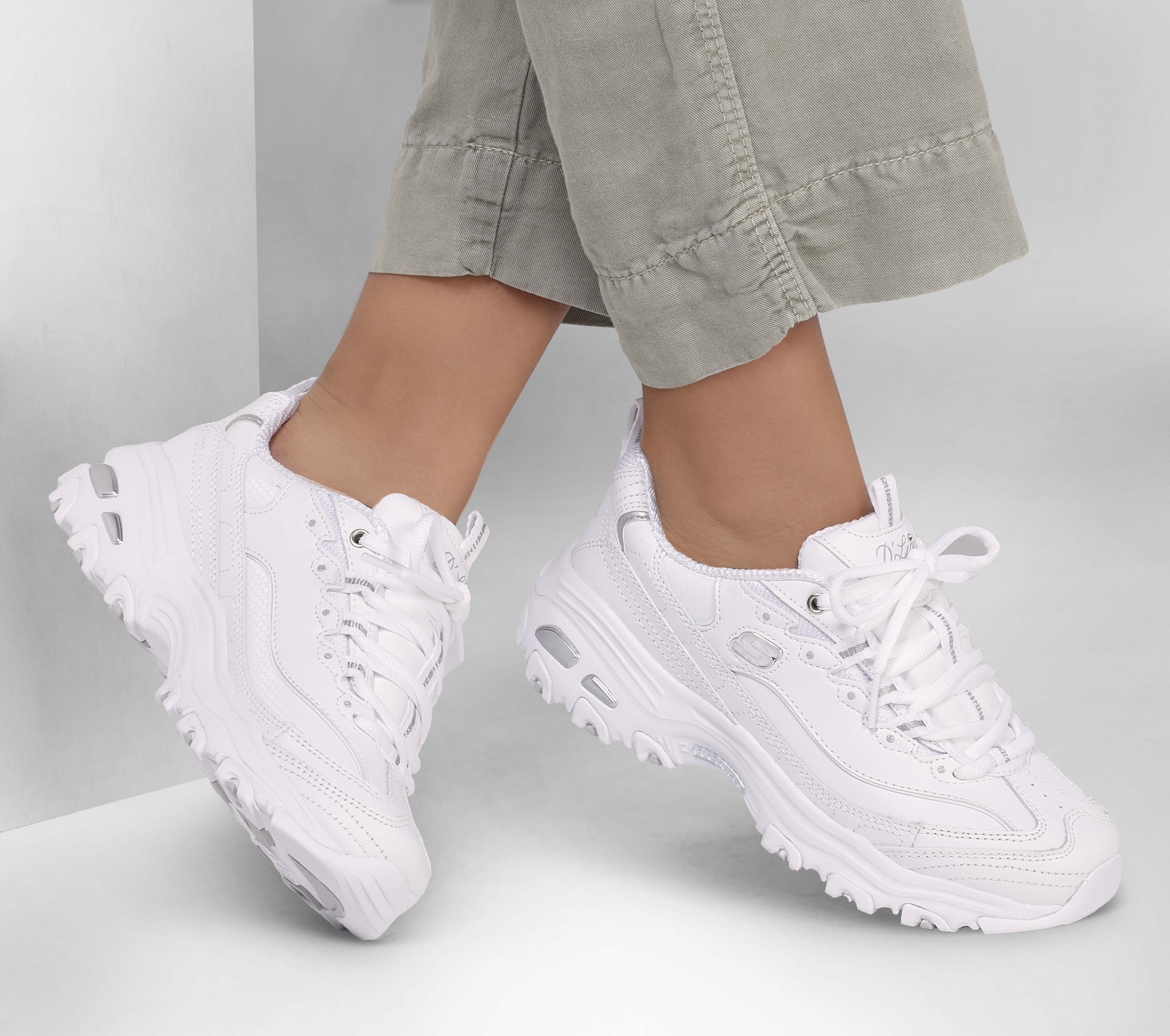 white leather skechers