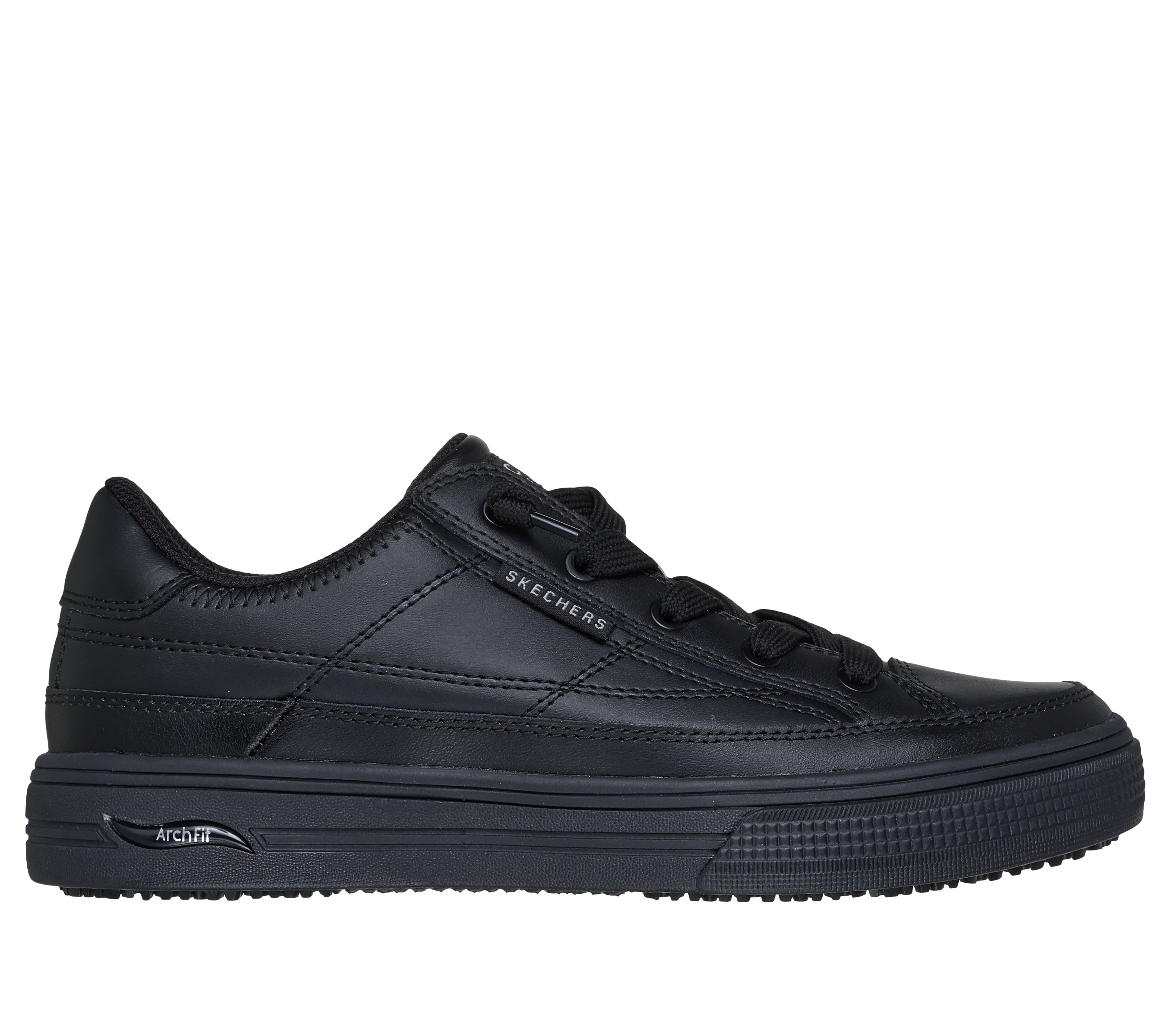 Skechers Women s Work Slip Resistant Arch Fit Arcade Sneaker Size 10.0 Black Leather Synthetic