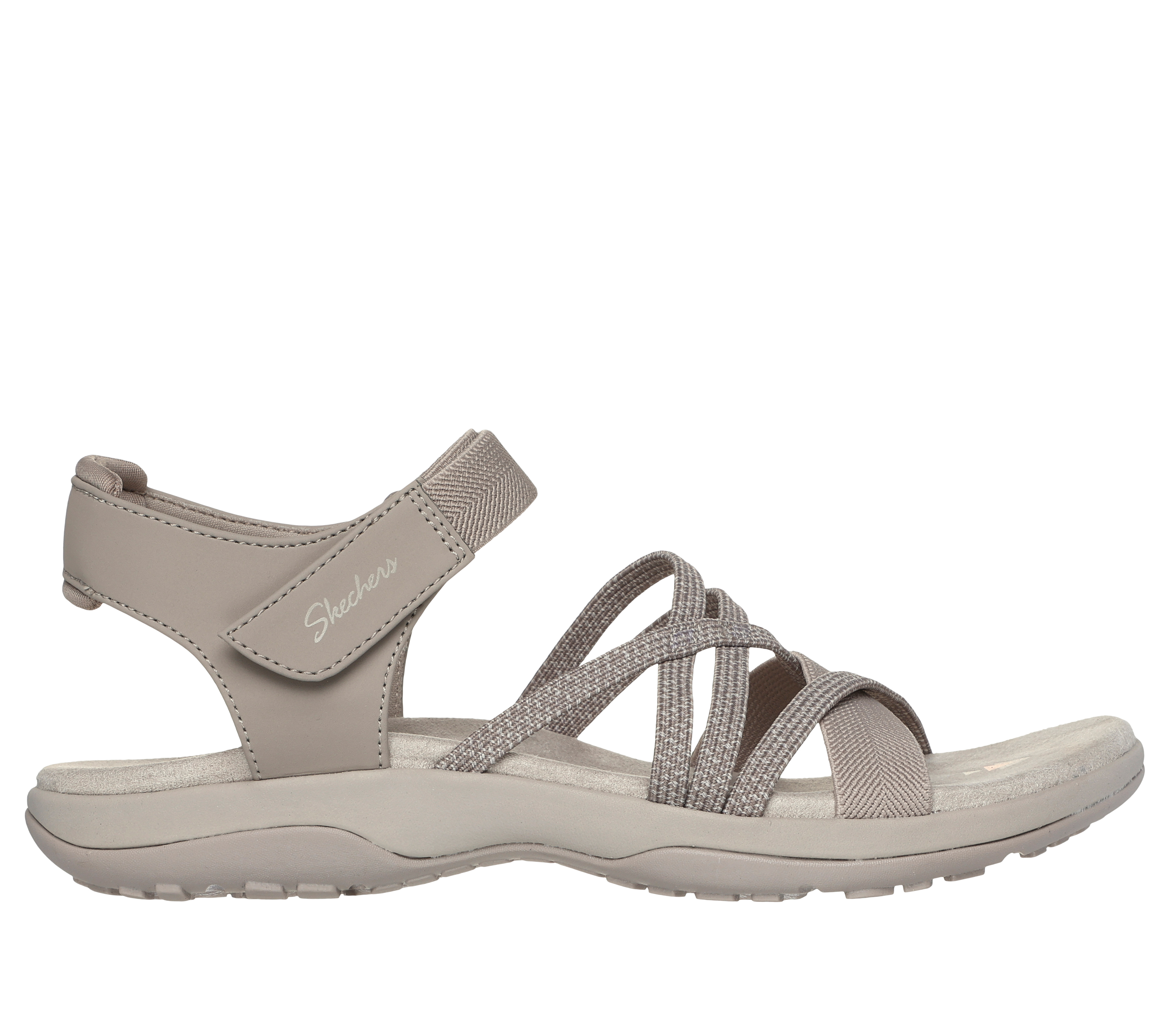 Skechers Women s Reggae Slim Meadow Grazer Sandals Size 9.0 Taupe Textile Synthetic Vegan Machine Washable